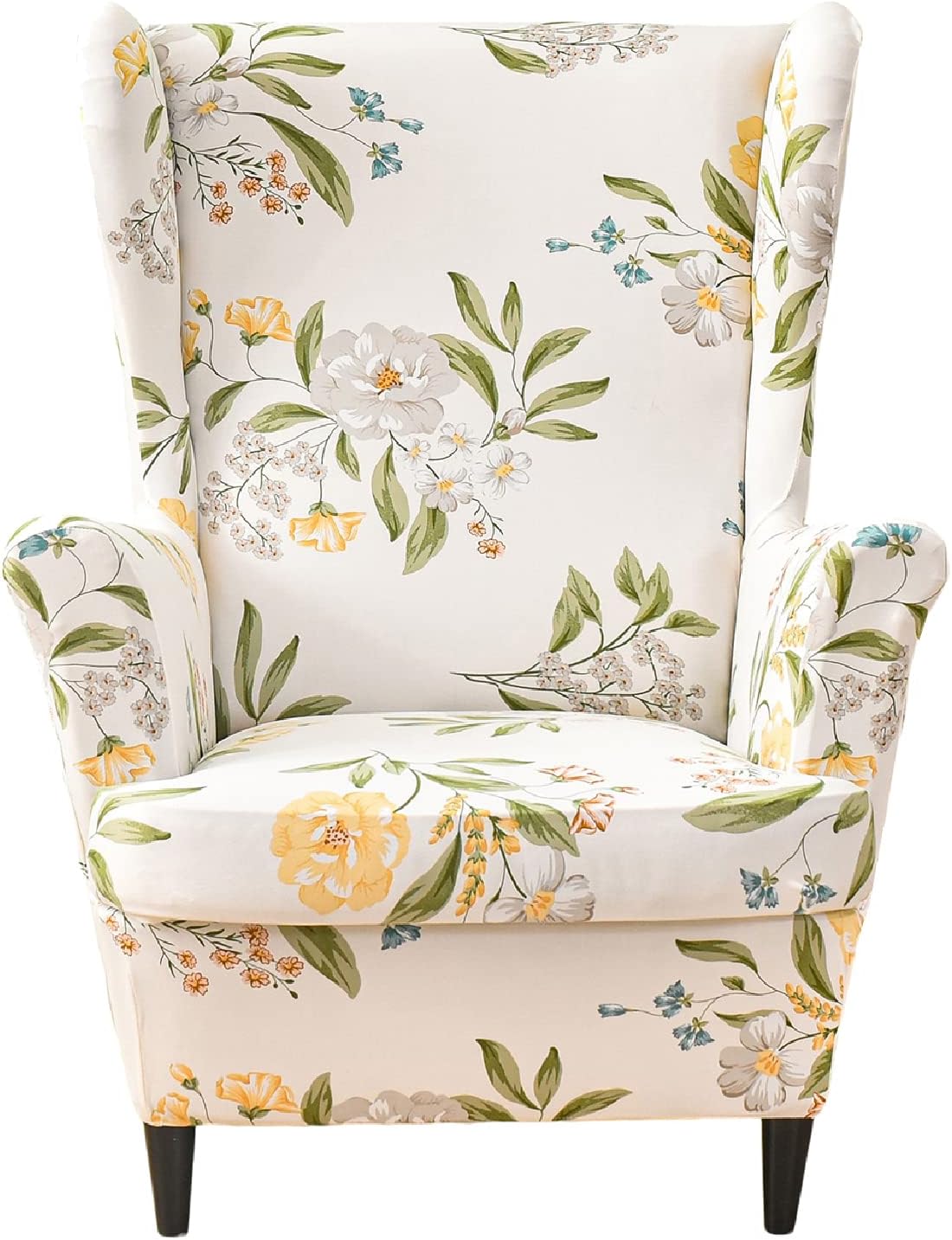 KRFOONN Stretch Wing Chair Slipcovers Printed 2 Piece Wingback Chair Covers Soft Spandex Wingback Armchair Slipcover Furniture Protector Chair Covers for Living Room Wingback Chair, T7
