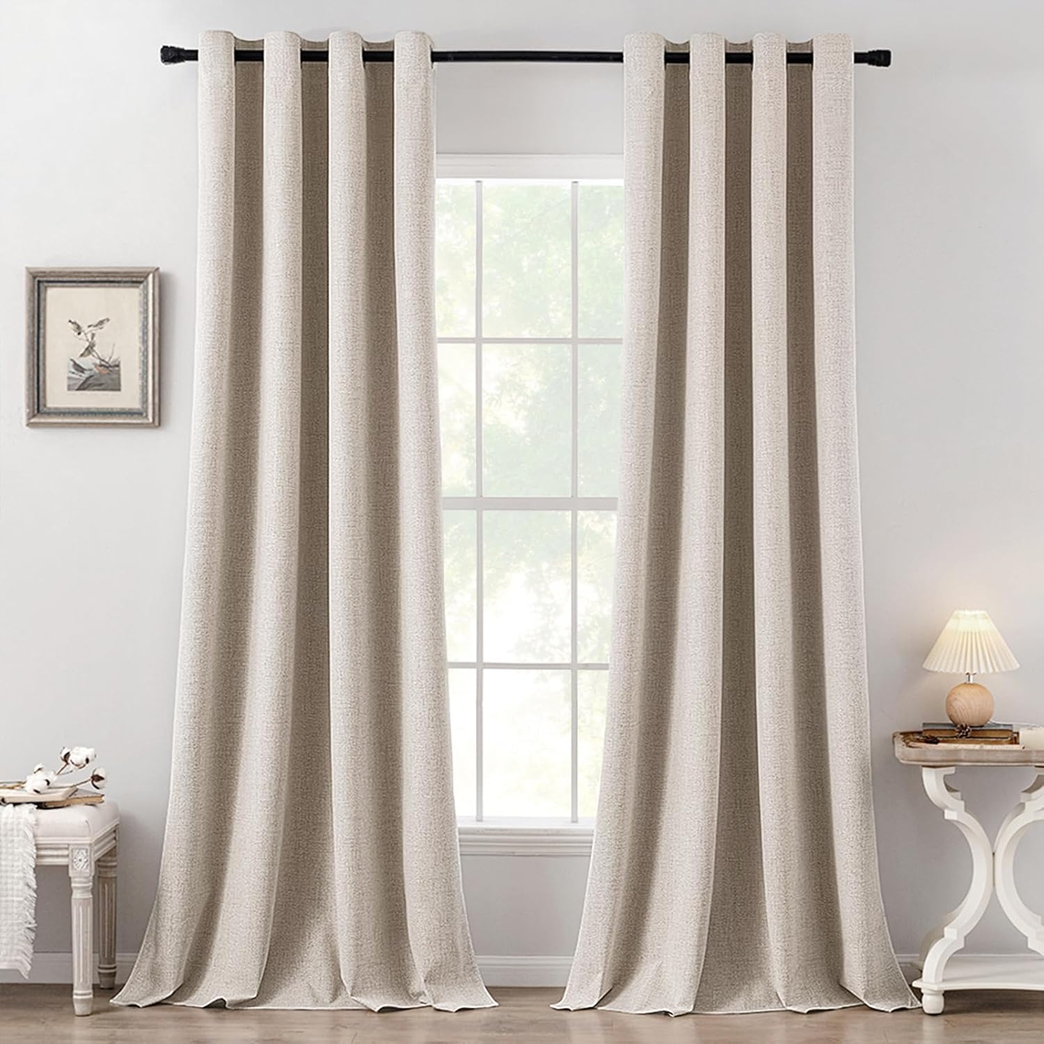 MIULEE 100% Blackout Linen Textured Curtains for Bedroom Solid Thermal Insulated Copper Brown Grommet Room Darkening Curtains & Drapes Luxury Decor for Living Room Nursery 52 x 84 Inch (2 Panels)