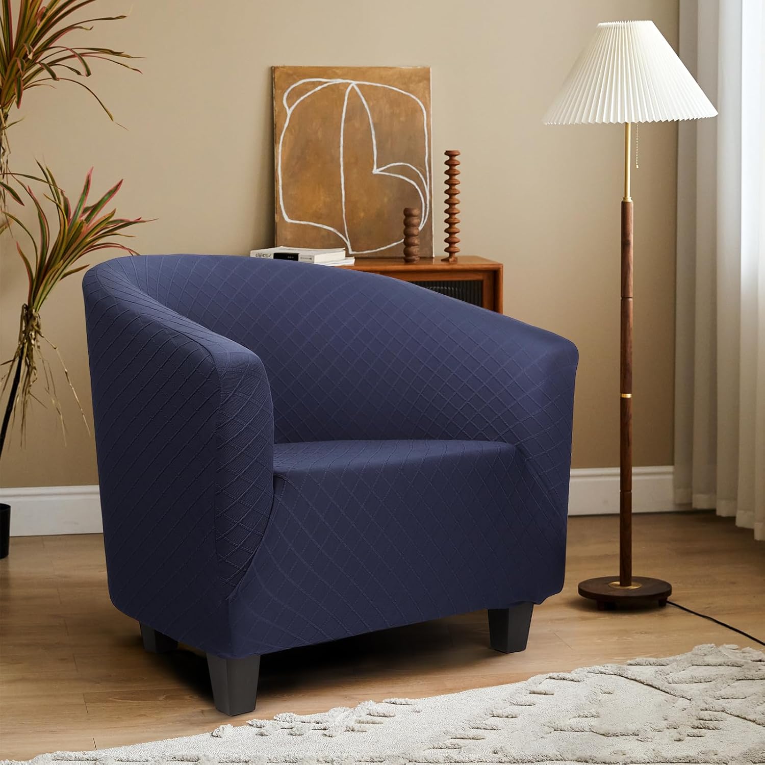 Barrel Chair Covers Slipcover 1 Piece, 2 Pack Stretch Navy Blue Club Chair Cover with Arms, Round Back Chair Covers Armchair Sofa Removable Couch Protector for Bar Living Room Bedroom