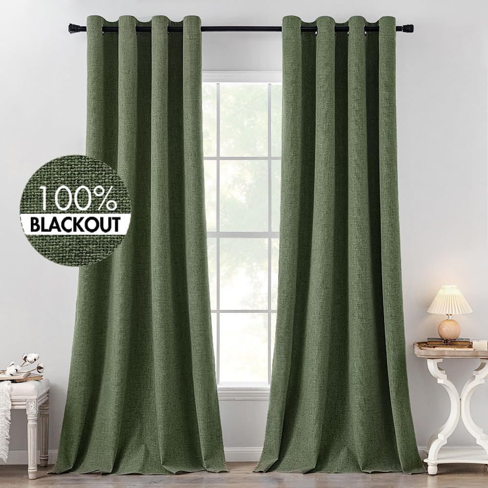 MIULEE 100% Blackout Linen Textured Curtains for Bedroom Solid Thermal Insulated Copper Brown Grommet Room Darkening Curtains & Drapes Luxury Decor for Living Room Nursery 52 x 84 Inch (2 Panels)