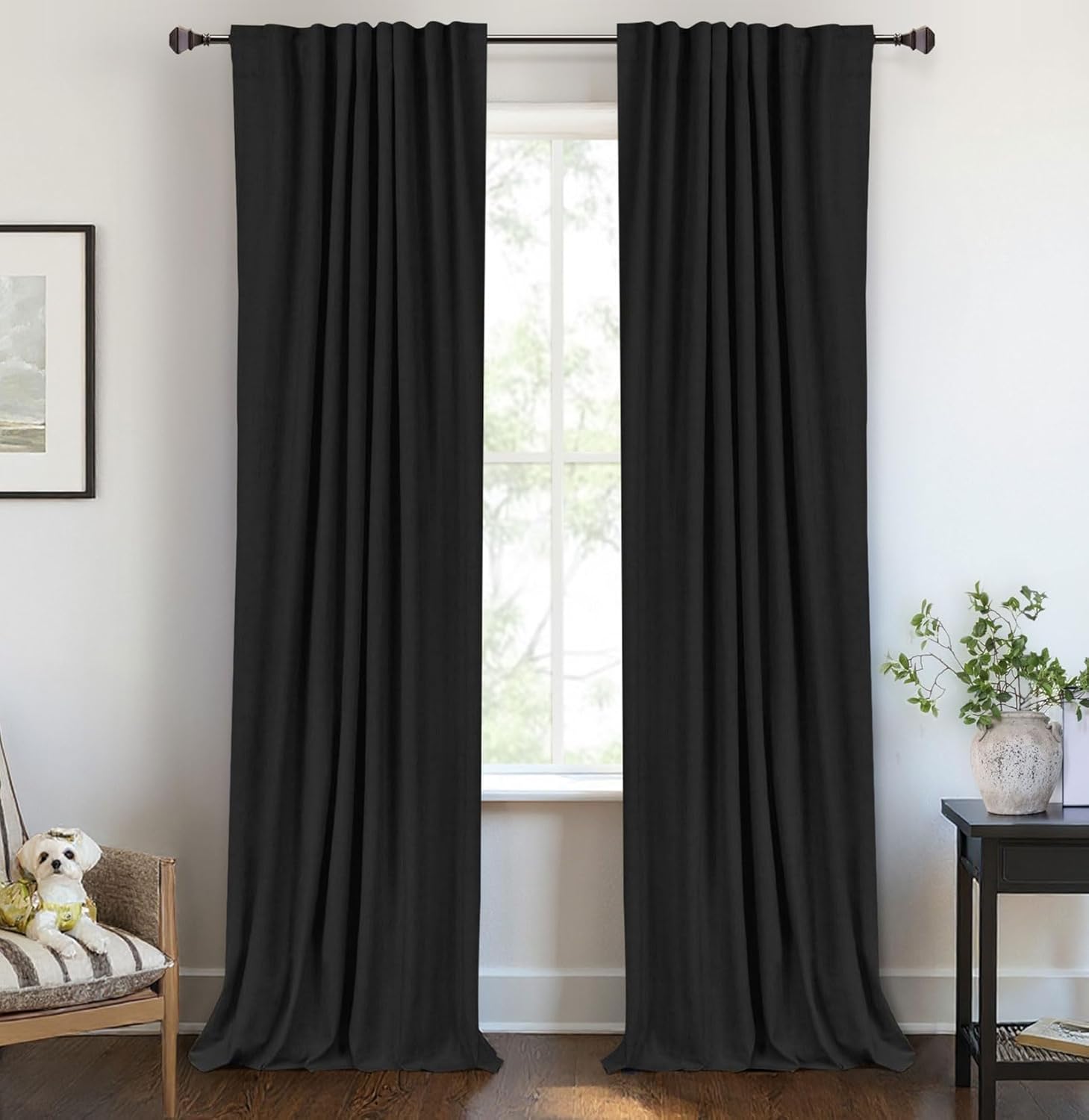 100% Blackout Shield Linen Blackout Curtains for Bedroom 96 Inches Long, Back Tab/Rod Pocket Living Room Drapes, Thermal Insulated Blackout Curtains 2 Panels Set, 50" W x 96" L,Cream