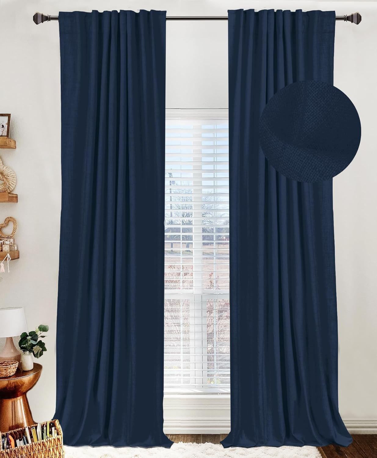 100% Blackout Shield Linen Blackout Curtains for Bedroom 96 Inches Long, Back Tab/Rod Pocket Living Room Drapes, Thermal Insulated Blackout Curtains 2 Panels Set, 50" W x 96" L,Cream