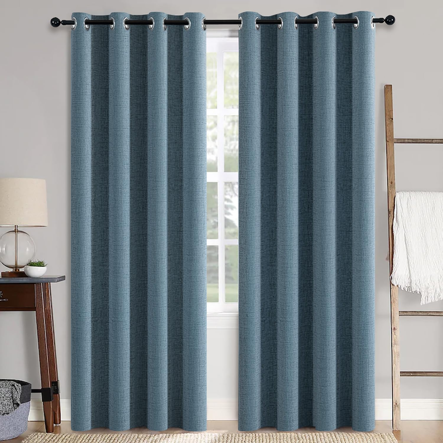 MIULEE 100% Blackout Linen Textured Curtains for Bedroom Solid Thermal Insulated Copper Brown Grommet Room Darkening Curtains & Drapes Luxury Decor for Living Room Nursery 52 x 84 Inch (2 Panels)