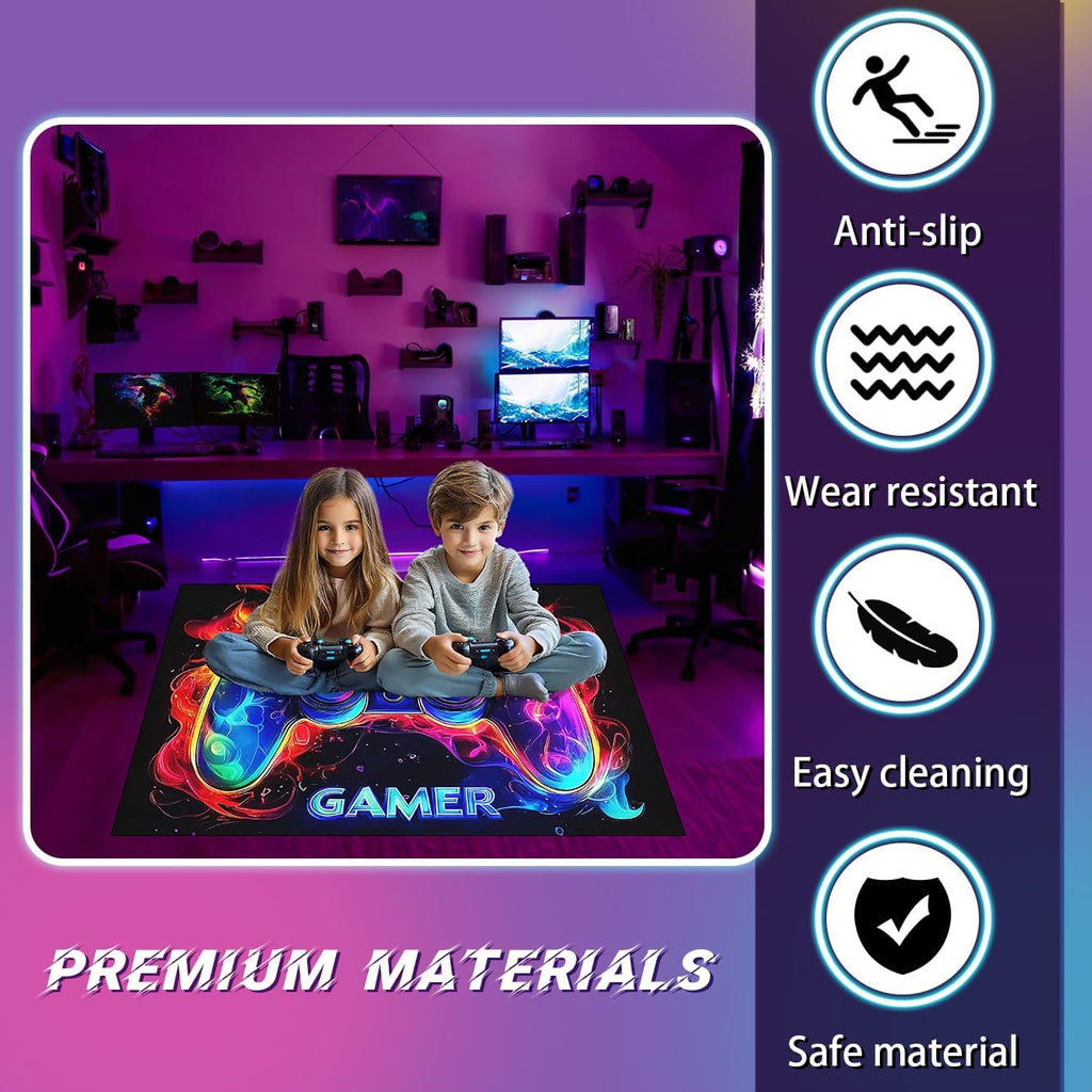 Gaming Area Rug for Boys Bedroom - Purple Gaming Carpet Rug for Kids Boys Room Video Games Carpet Gamepad Themed Rugs Kids Room Decor, 80 x 58 Inches