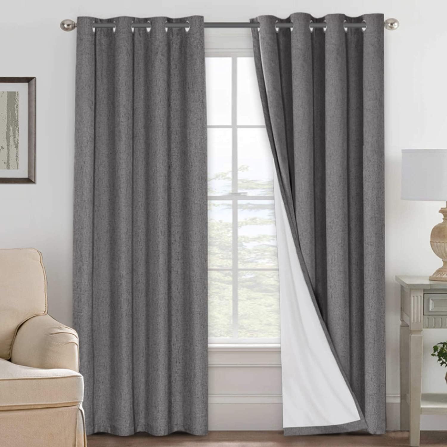 H.VERSAILTEX Blackout Curtains, Linen Curtains 108 inches Long 100% Black Out Curtains for Bedroom Windows, Textured Linen Look Draperies Grommet with White Liner, 2 Panels, Natural