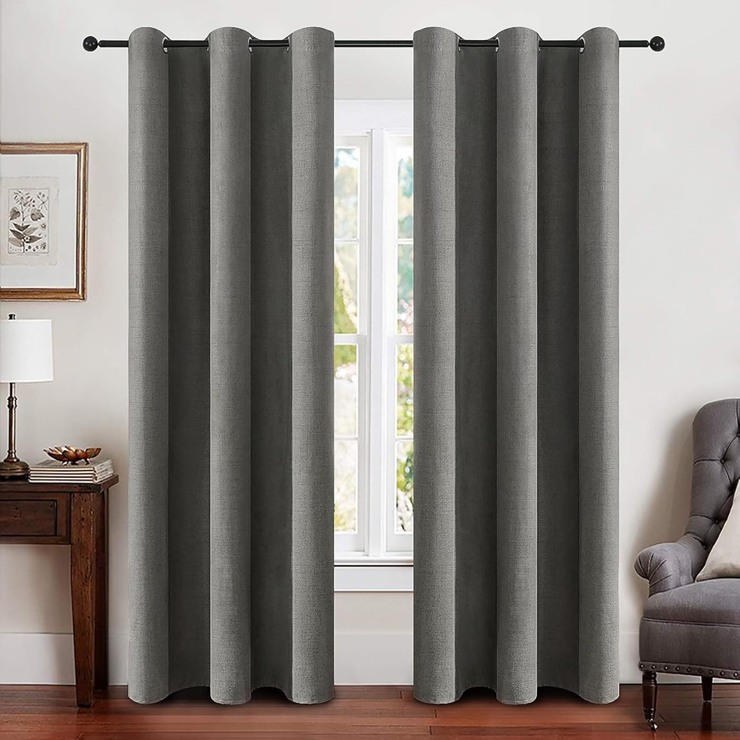 MIULEE 100% Blackout Linen Textured Curtains for Bedroom Solid Thermal Insulated Copper Brown Grommet Room Darkening Curtains & Drapes Luxury Decor for Living Room Nursery 52 x 84 Inch (2 Panels)