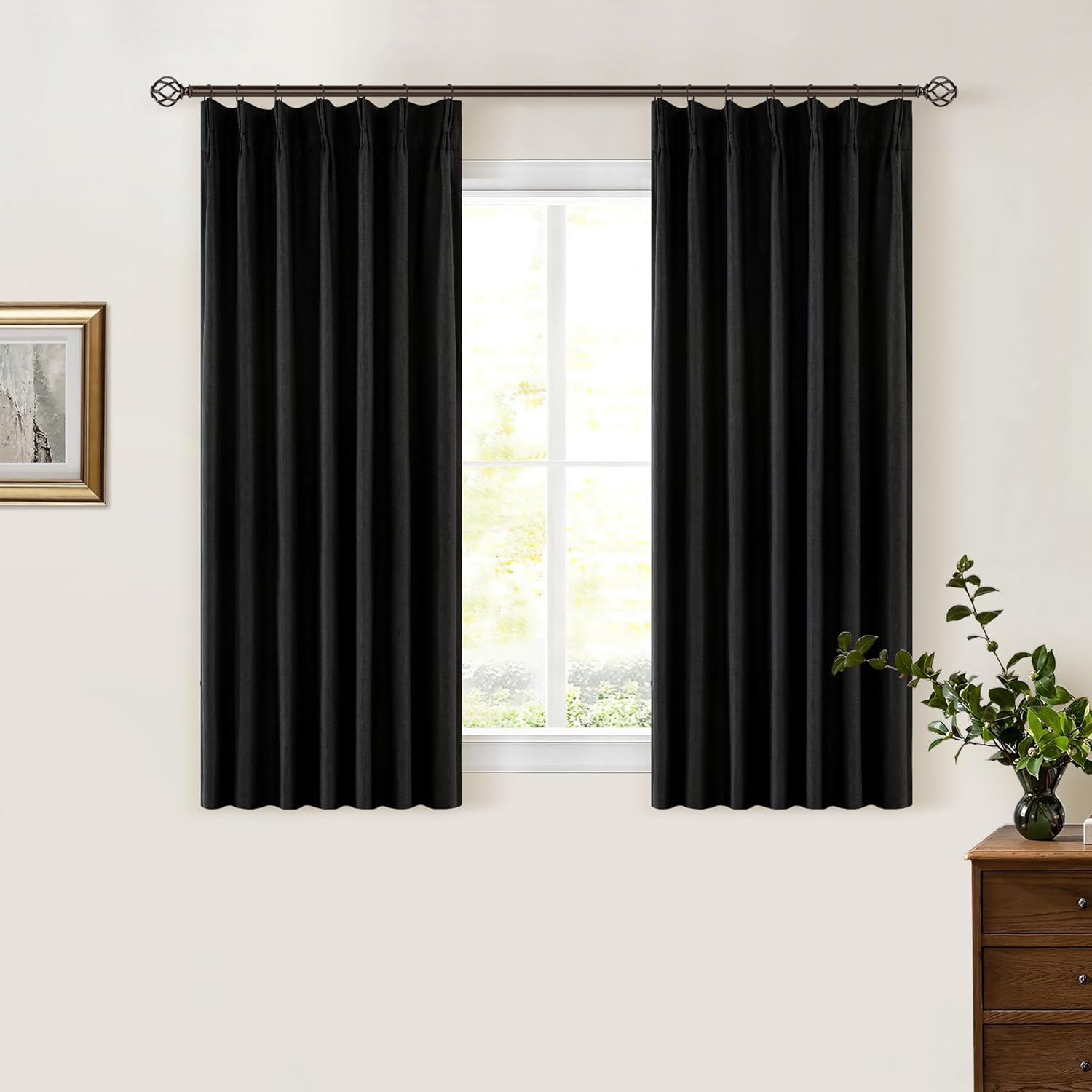 102 Inches Long Pinch Pleated Linen Blackout Curtains for Bedroom Back Tab Track Memory Trained Shape Farmhouse Light Blocking Curtains 102 Inch Length for Living Dining Room Darkening Drapes Cream