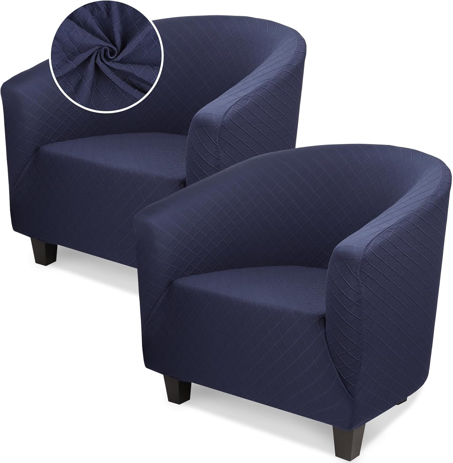 Barrel Chair Covers Slipcover 1 Piece, 2 Pack Stretch Navy Blue Club Chair Cover with Arms, Round Back Chair Covers Armchair Sofa Removable Couch Protector for Bar Living Room Bedroom