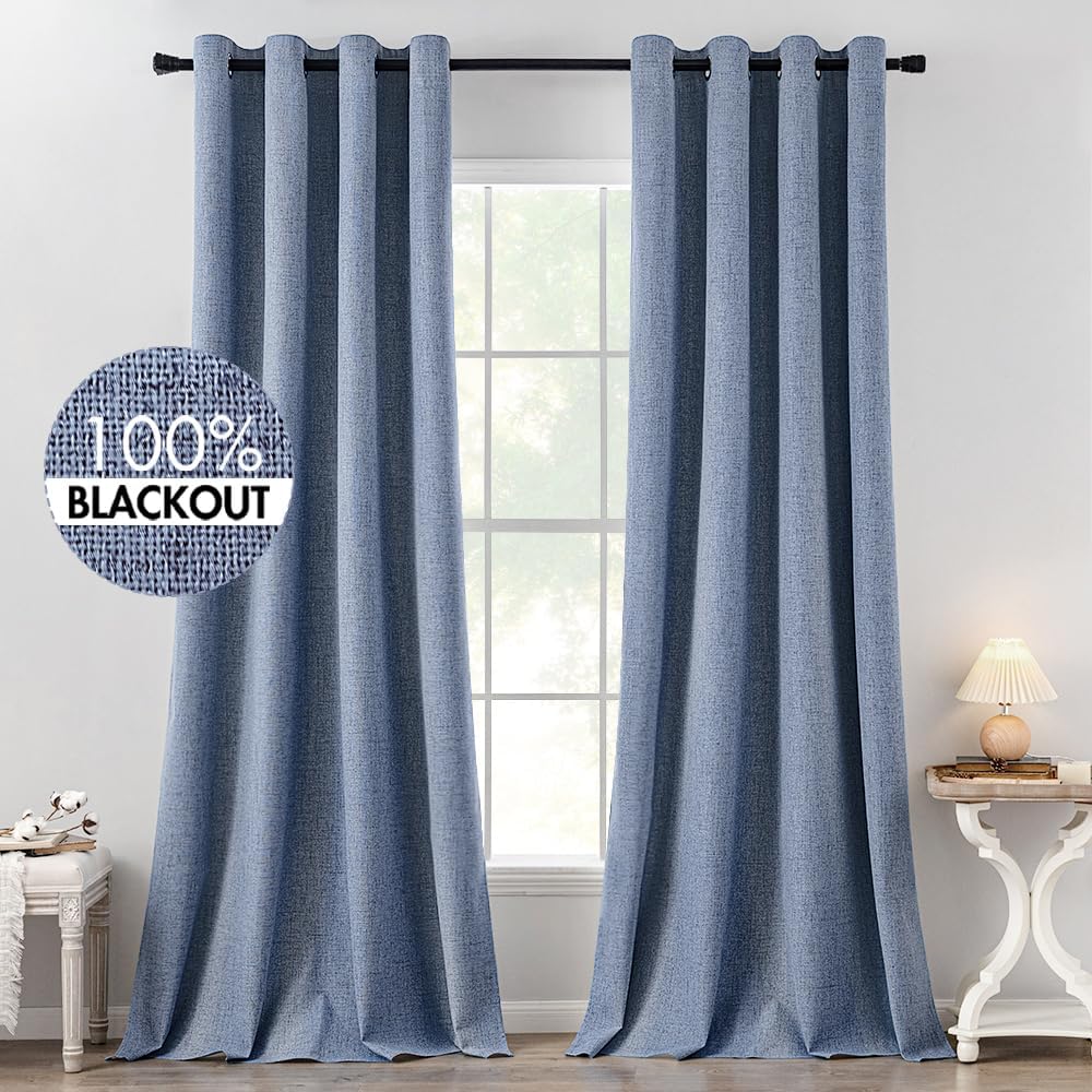 MIULEE 100% Blackout Linen Textured Curtains for Bedroom Solid Thermal Insulated Copper Brown Grommet Room Darkening Curtains & Drapes Luxury Decor for Living Room Nursery 52 x 84 Inch (2 Panels)