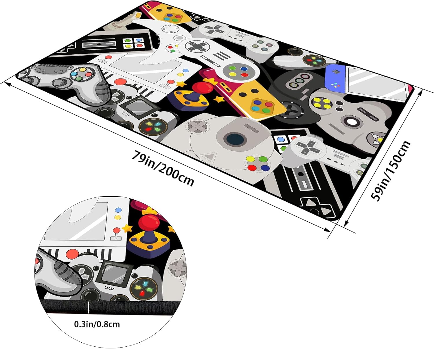 Game Rug Teen Boys Carpet with Game Controller Decoration, Video Gaming Rugs for Boy’s Bedroom Living Room Playroom, Non-Slip Gamer Carpet Children Gaming Area Rugs (79" x 59")