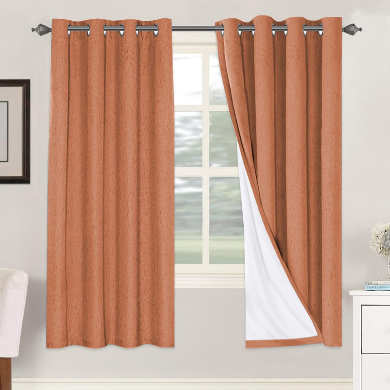 H.VERSAILTEX Blackout Curtains, Linen Curtains 108 inches Long 100% Black Out Curtains for Bedroom Windows, Textured Linen Look Draperies Grommet with White Liner, 2 Panels, Natural