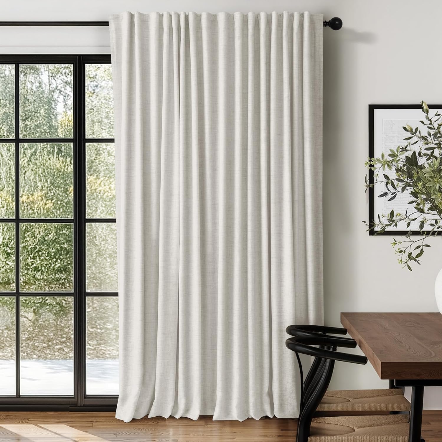 100% Blackout Shield Linen Blackout Curtains for Bedroom 96 Inches Long, Back Tab/Rod Pocket Living Room Drapes, Thermal Insulated Blackout Curtains 2 Panels Set, 50" W x 96" L,Cream