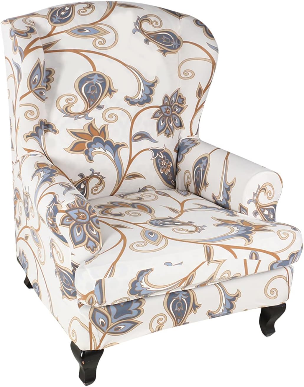 KRFOONN Stretch Wing Chair Slipcovers Printed 2 Piece Wingback Chair Covers Soft Spandex Wingback Armchair Slipcover Furniture Protector Chair Covers for Living Room Wingback Chair, T7