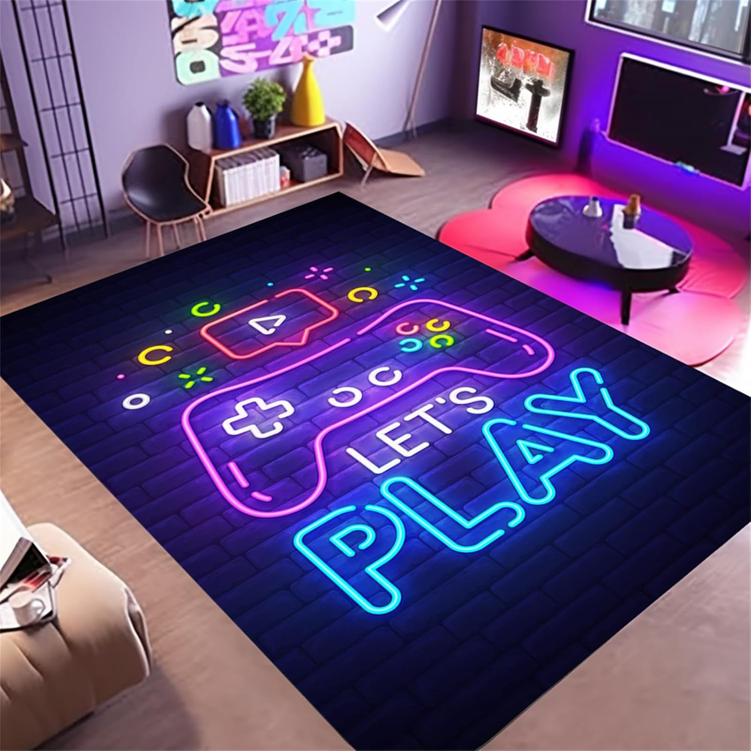 Gamer Rug for Game Room 5'x7' Non-Slip 3D Cool Printed Gaming Rugs for Bedroom and Living Room Decor