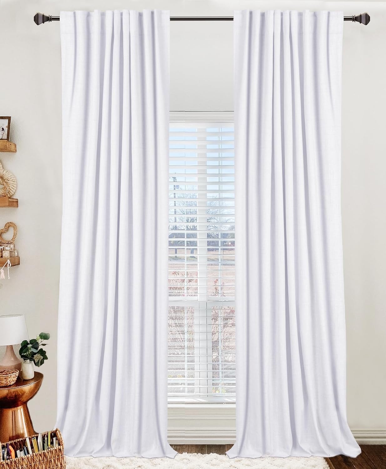 100% Blackout Shield Linen Blackout Curtains for Bedroom 96 Inches Long, Back Tab/Rod Pocket Living Room Drapes, Thermal Insulated Blackout Curtains 2 Panels Set, 50" W x 96" L,Cream