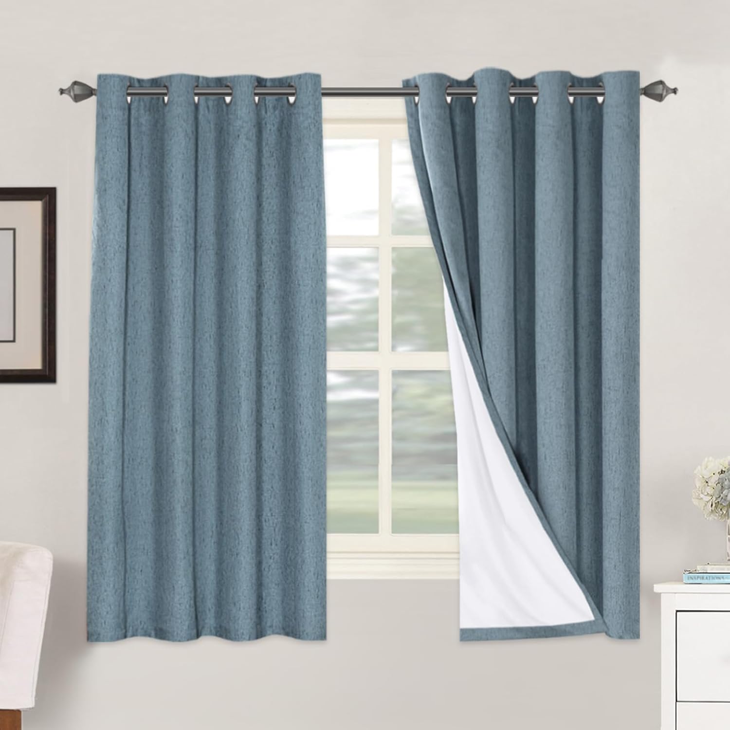 H.VERSAILTEX Blackout Curtains, Linen Curtains 108 inches Long 100% Black Out Curtains for Bedroom Windows, Textured Linen Look Draperies Grommet with White Liner, 2 Panels, Natural