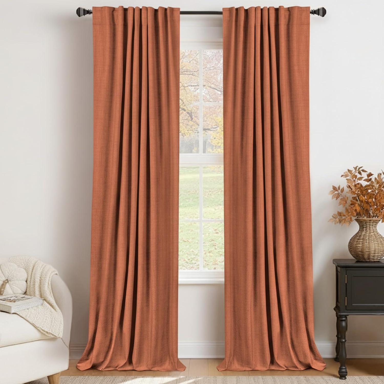 100% Blackout Shield Linen Blackout Curtains for Bedroom 96 Inches Long, Back Tab/Rod Pocket Living Room Drapes, Thermal Insulated Blackout Curtains 2 Panels Set, 50" W x 96" L,Cream
