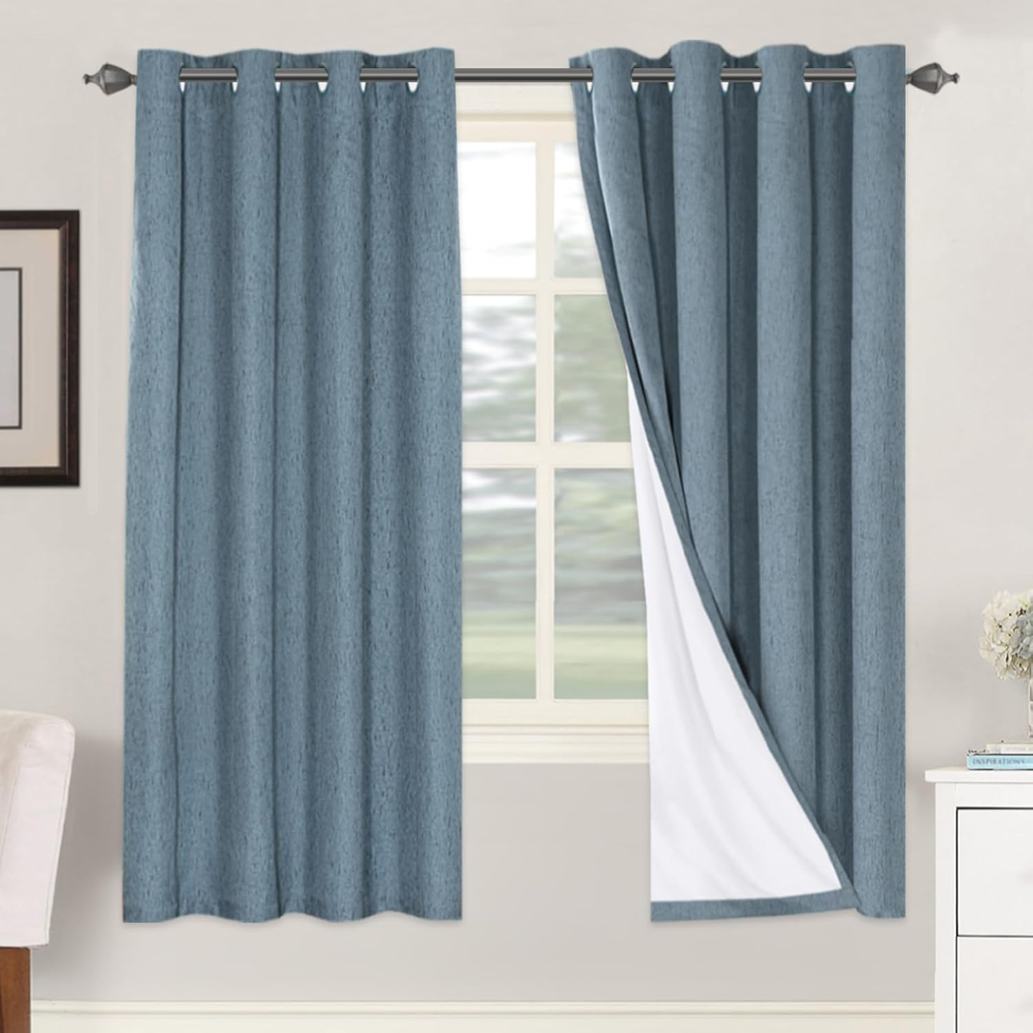 H.VERSAILTEX Blackout Curtains, Linen Curtains 108 inches Long 100% Black Out Curtains for Bedroom Windows, Textured Linen Look Draperies Grommet with White Liner, 2 Panels, Natural