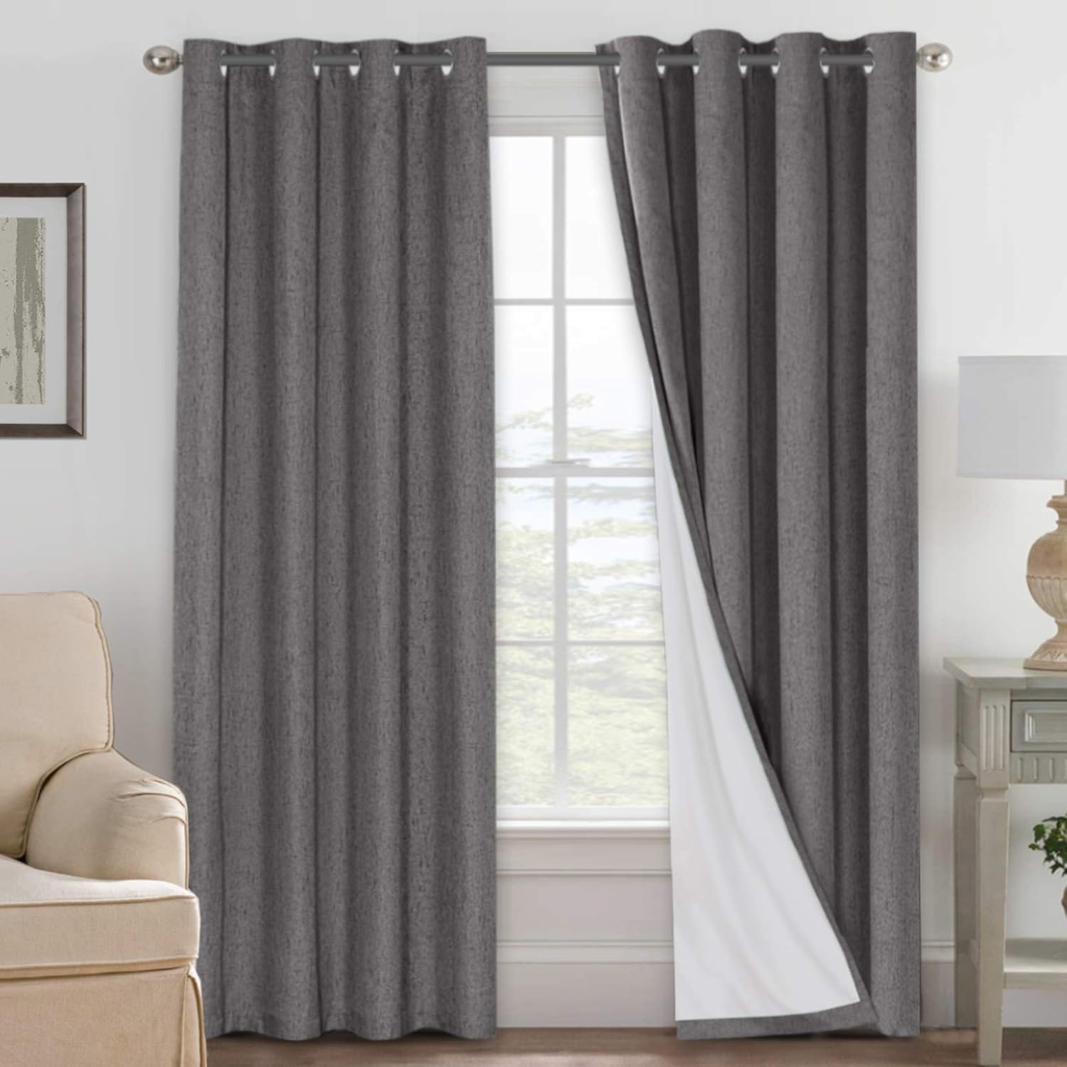 H.VERSAILTEX Blackout Curtains, Linen Curtains 108 inches Long 100% Black Out Curtains for Bedroom Windows, Textured Linen Look Draperies Grommet with White Liner, 2 Panels, Natural