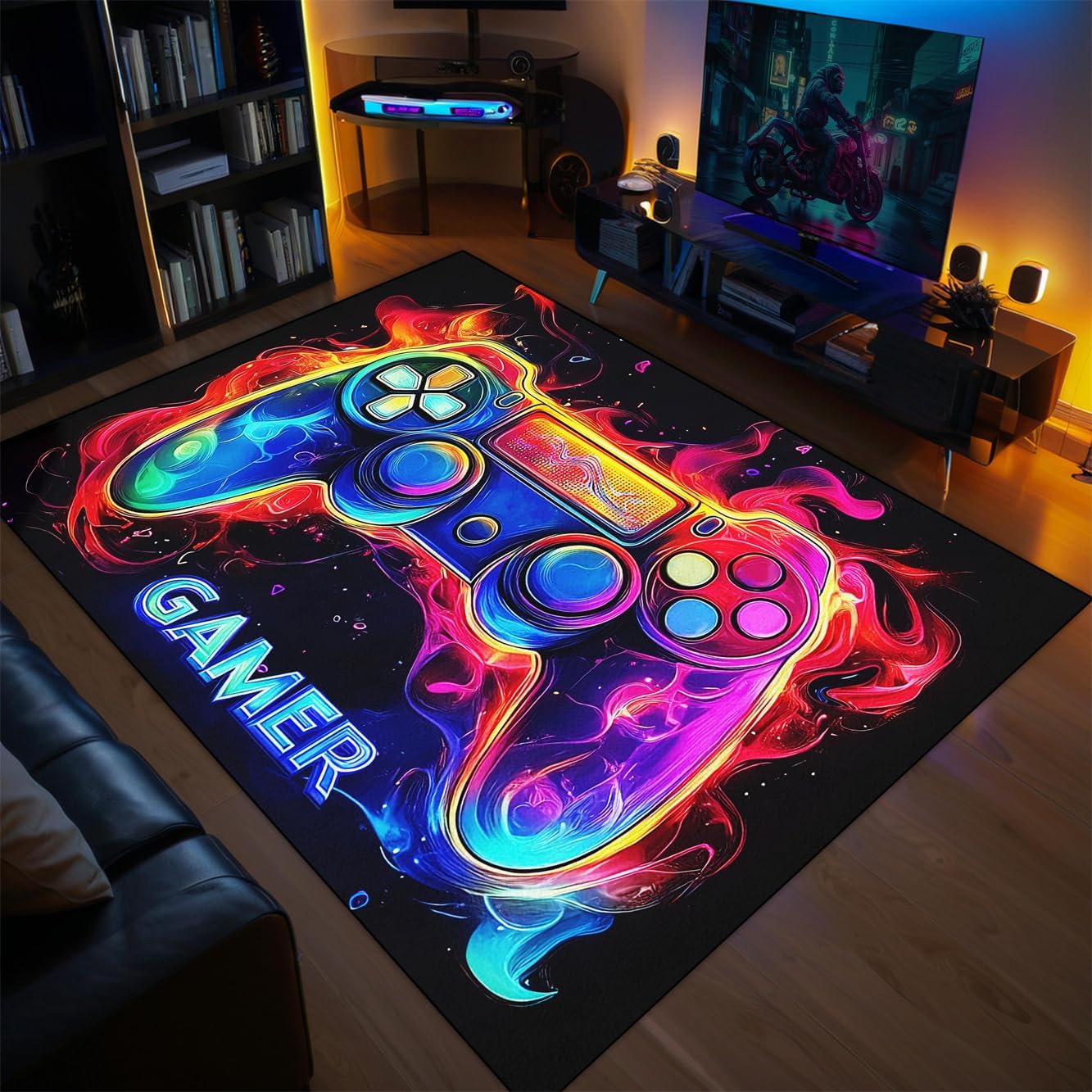 Gaming Area Rug for Boys Bedroom - Purple Gaming Carpet Rug for Kids Boys Room Video Games Carpet Gamepad Themed Rugs Kids Room Decor, 80 x 58 Inches