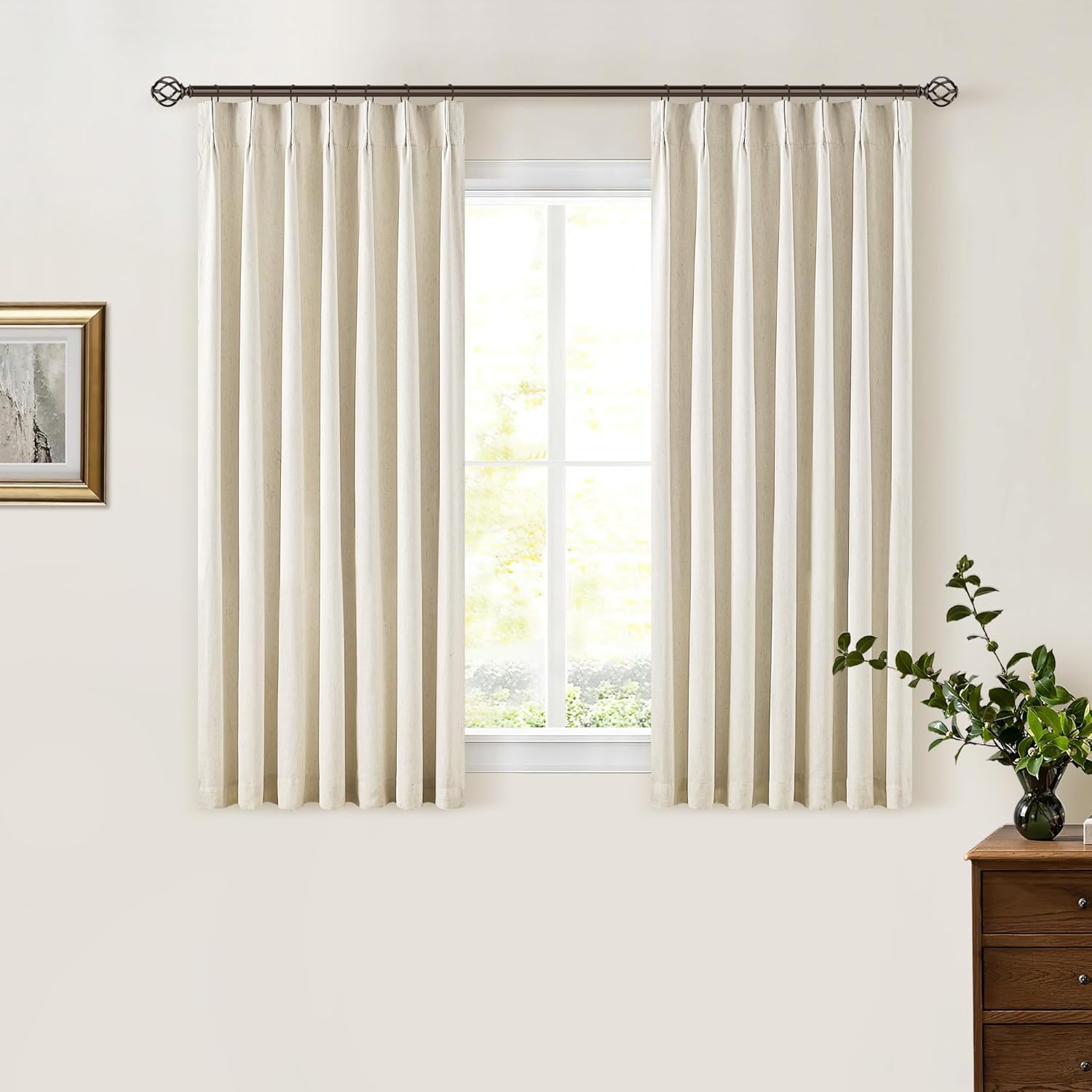 102 Inches Long Pinch Pleated Linen Blackout Curtains for Bedroom Back Tab Track Memory Trained Shape Farmhouse Light Blocking Curtains 102 Inch Length for Living Dining Room Darkening Drapes Cream