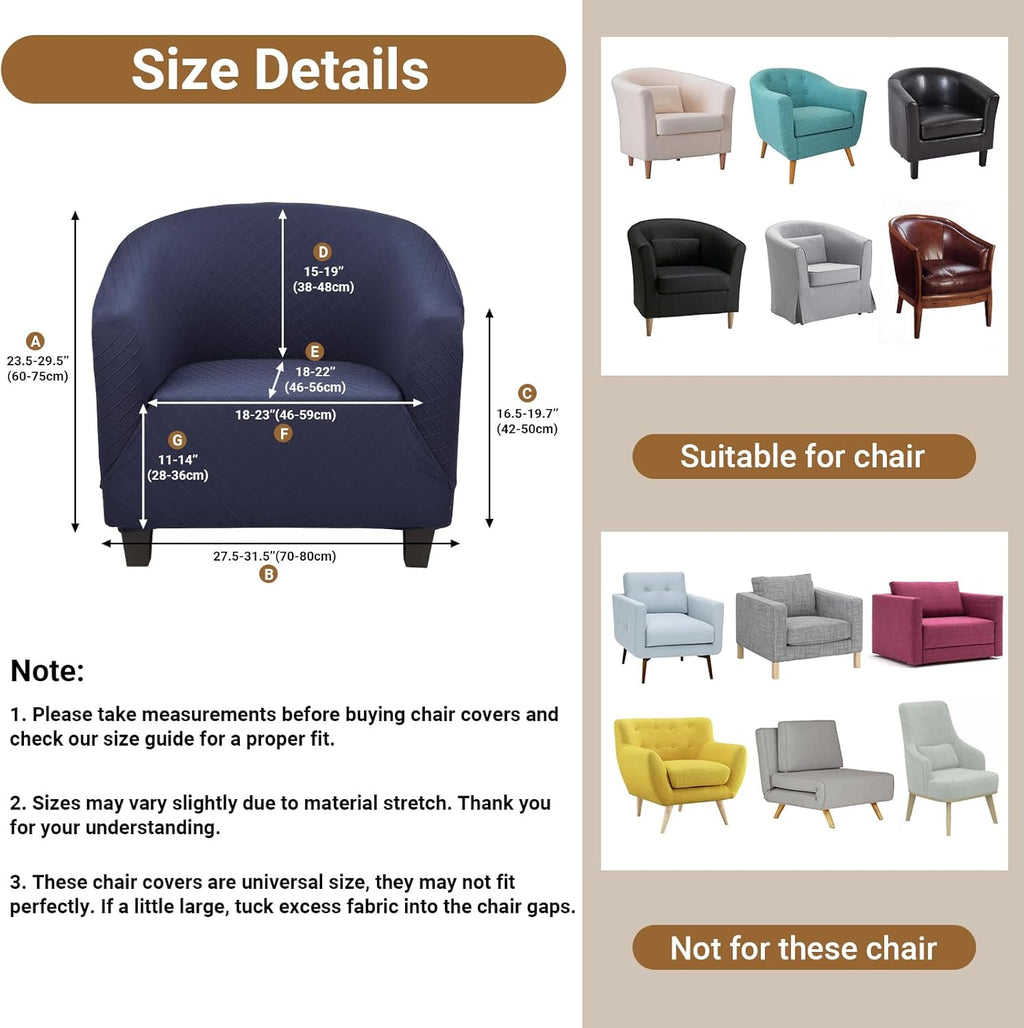 Barrel Chair Covers Slipcover 1 Piece, 2 Pack Stretch Navy Blue Club Chair Cover with Arms, Round Back Chair Covers Armchair Sofa Removable Couch Protector for Bar Living Room Bedroom