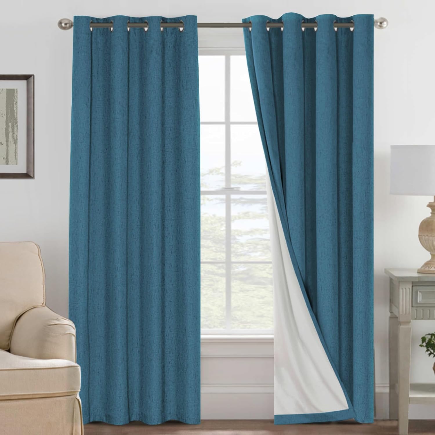 H.VERSAILTEX Blackout Curtains, Linen Curtains 108 inches Long 100% Black Out Curtains for Bedroom Windows, Textured Linen Look Draperies Grommet with White Liner, 2 Panels, Natural