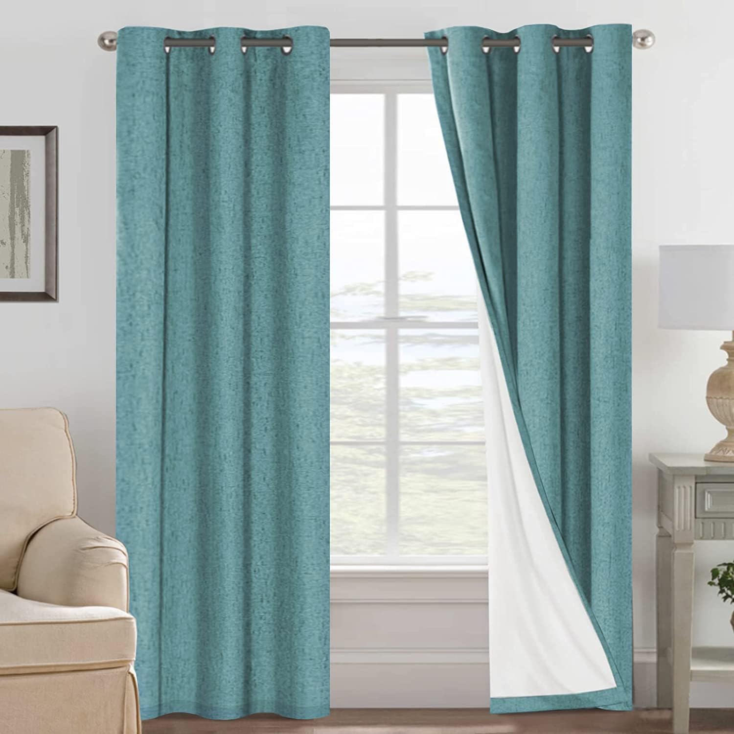 H.VERSAILTEX Blackout Curtains, Linen Curtains 108 inches Long 100% Black Out Curtains for Bedroom Windows, Textured Linen Look Draperies Grommet with White Liner, 2 Panels, Natural