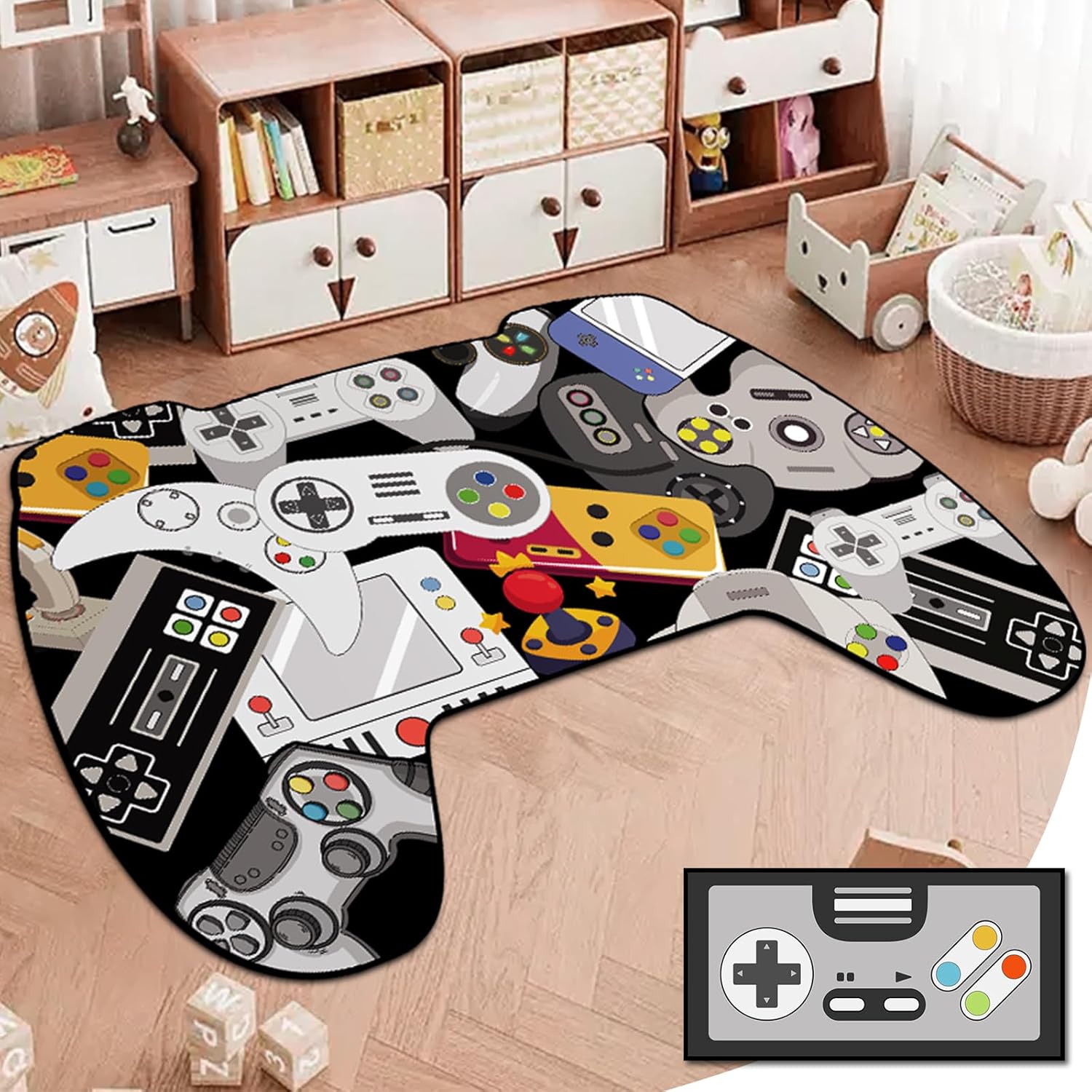 Game Rug Teen Boys Carpet with Game Controller Decoration, Video Gaming Rugs for Boy’s Bedroom Living Room Playroom, Non-Slip Gamer Carpet Children Gaming Area Rugs (79" x 59")