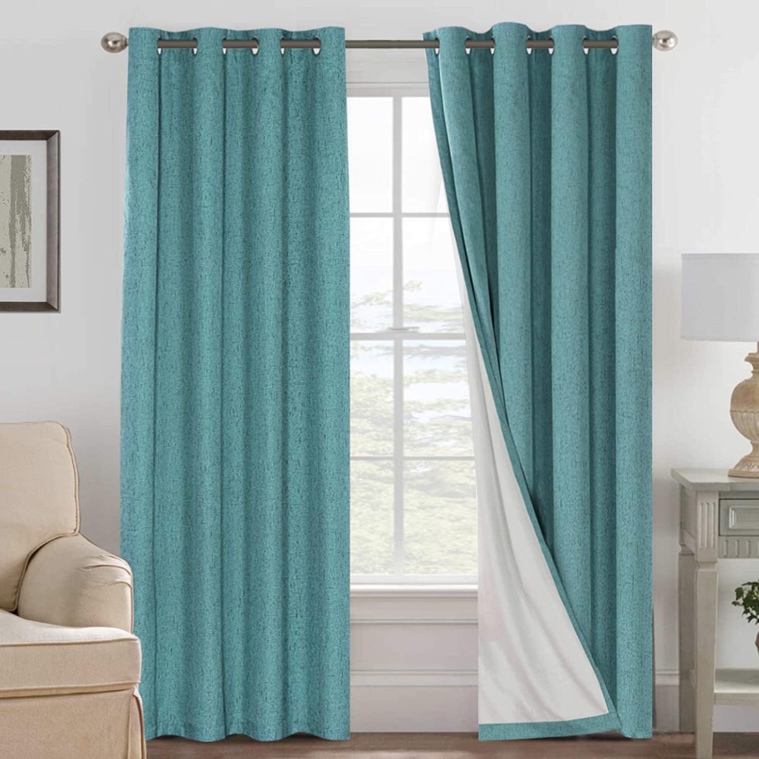H.VERSAILTEX Blackout Curtains, Linen Curtains 108 inches Long 100% Black Out Curtains for Bedroom Windows, Textured Linen Look Draperies Grommet with White Liner, 2 Panels, Natural