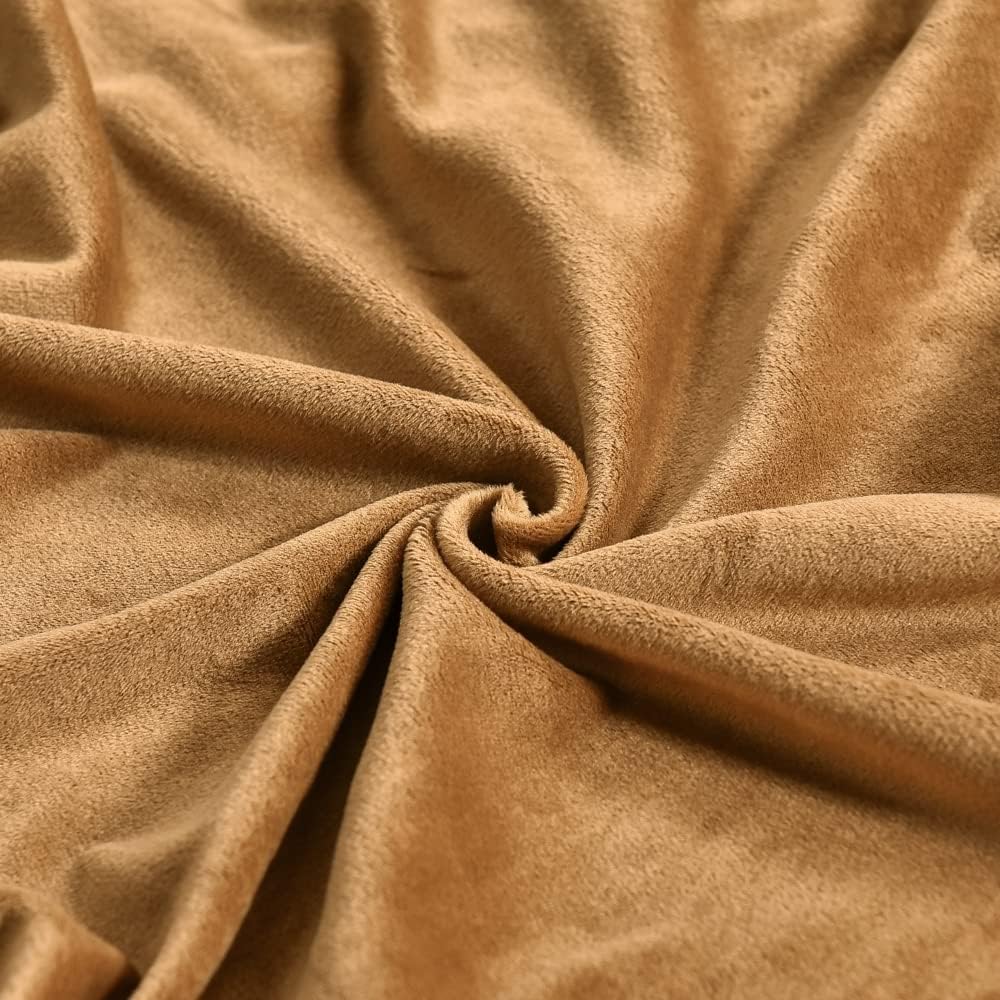 MIFXIN Wing Chair Slipcover 2 Piece Set Velvet Stretch Wingback Chair Cover with Cushion Cover Soft Washable Armchair Furniture Protector for Living Room Bedroom (Camel)