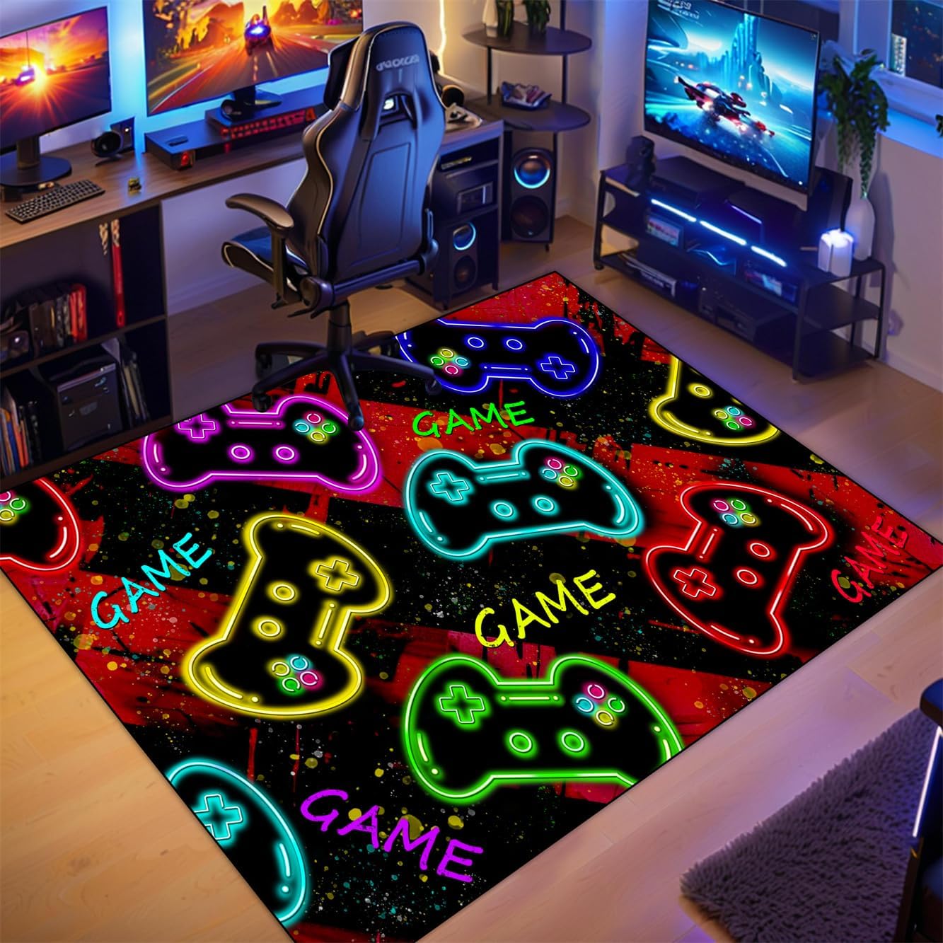 Gaming Area Rug for Boys Bedroom - Purple Gaming Carpet Rug for Kids Boys Room Video Games Carpet Gamepad Themed Rugs Kids Room Decor, 80 x 58 Inches