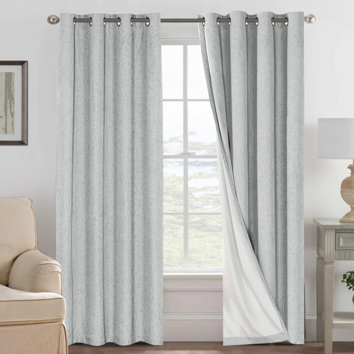 H.VERSAILTEX Blackout Curtains, Linen Curtains 108 inches Long 100% Black Out Curtains for Bedroom Windows, Textured Linen Look Draperies Grommet with White Liner, 2 Panels, Natural