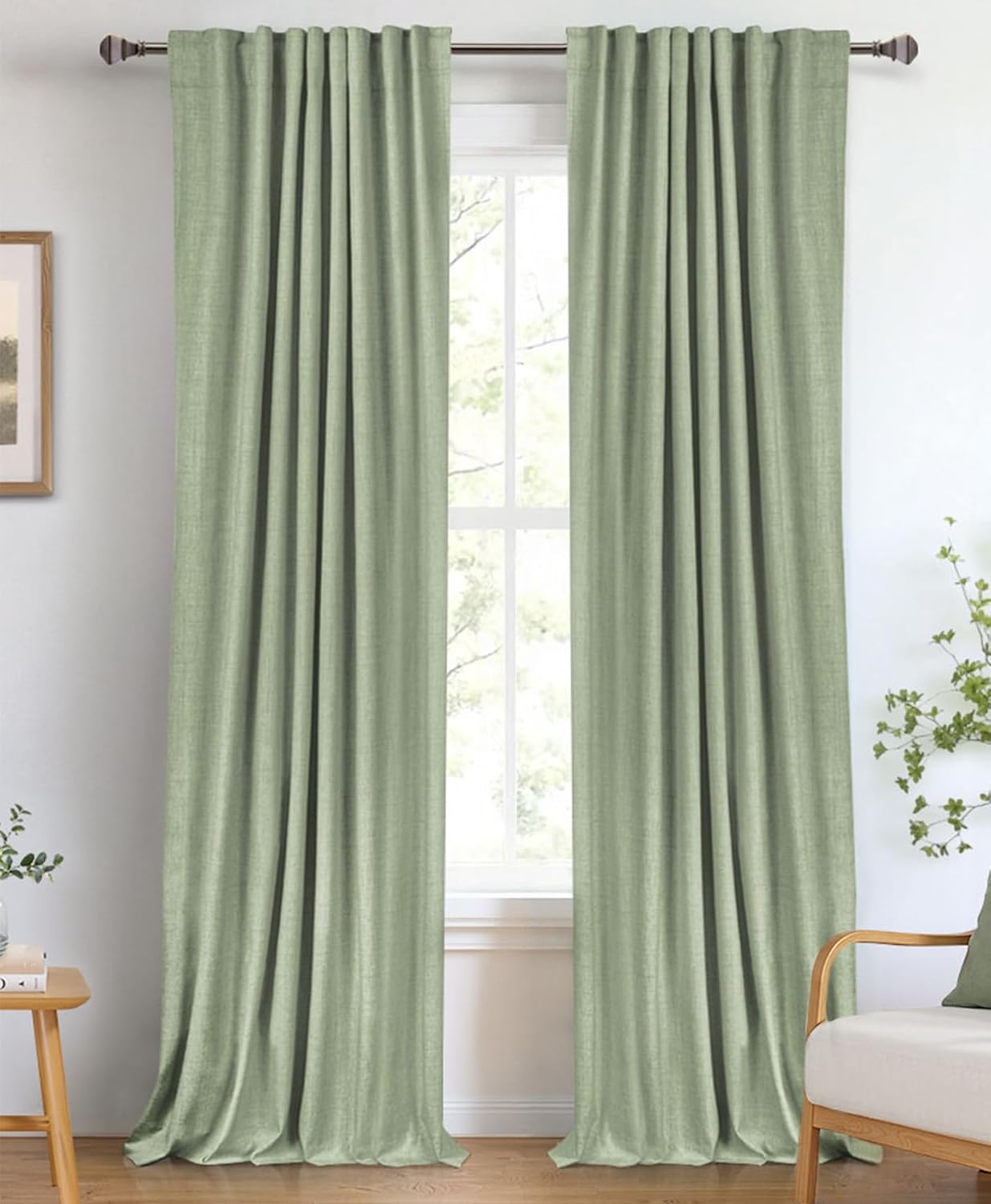 100% Blackout Shield Linen Blackout Curtains for Bedroom 96 Inches Long, Back Tab/Rod Pocket Living Room Drapes, Thermal Insulated Blackout Curtains 2 Panels Set, 50" W x 96" L,Cream
