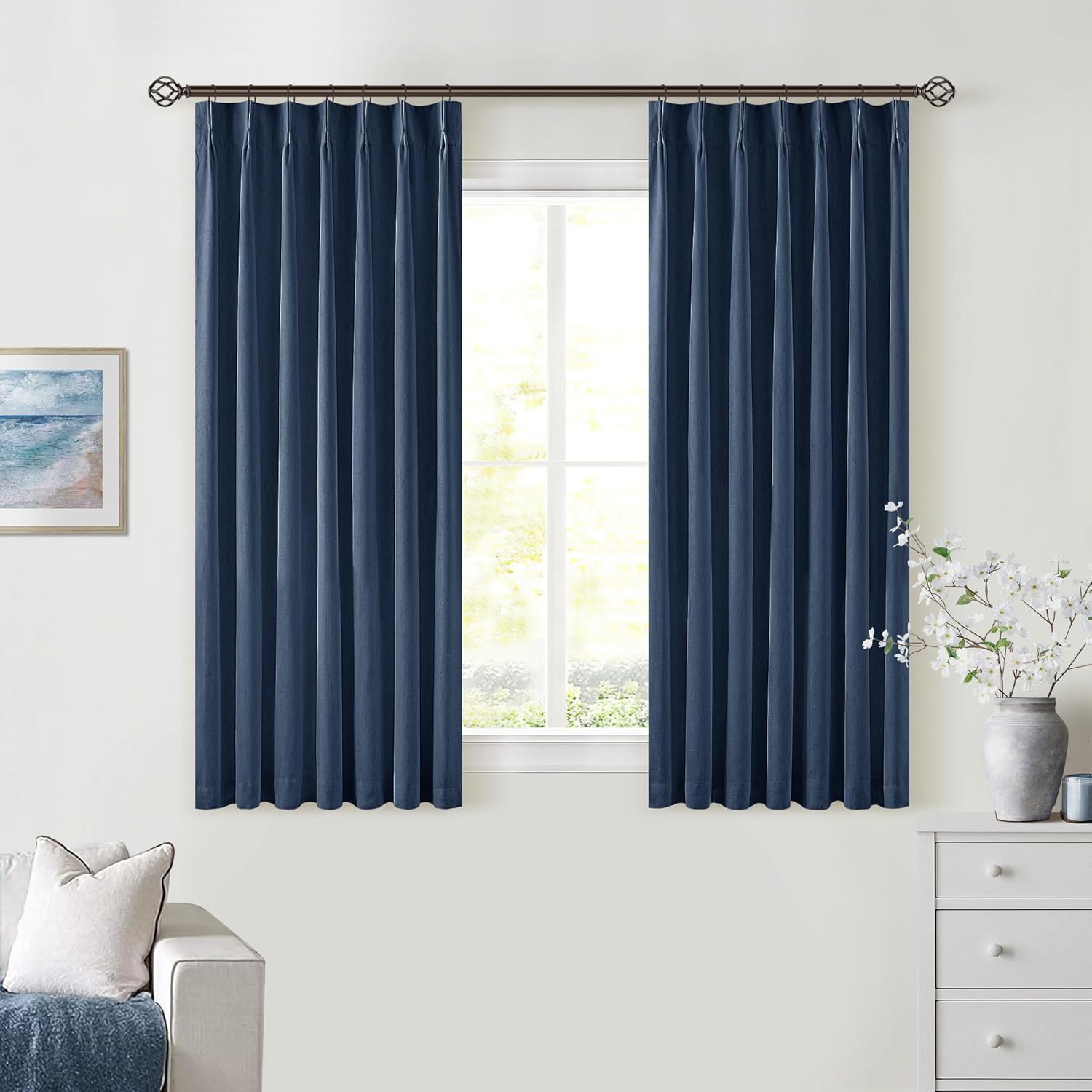 102 Inches Long Pinch Pleated Linen Blackout Curtains for Bedroom Back Tab Track Memory Trained Shape Farmhouse Light Blocking Curtains 102 Inch Length for Living Dining Room Darkening Drapes Cream