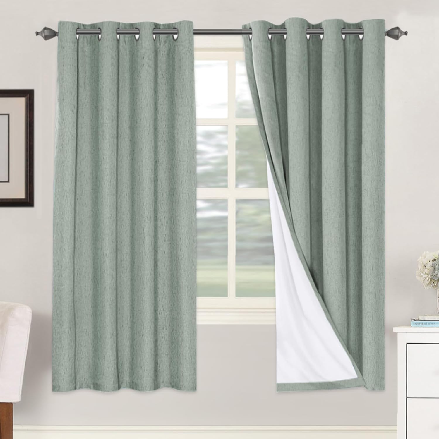 H.VERSAILTEX Blackout Curtains, Linen Curtains 108 inches Long 100% Black Out Curtains for Bedroom Windows, Textured Linen Look Draperies Grommet with White Liner, 2 Panels, Natural