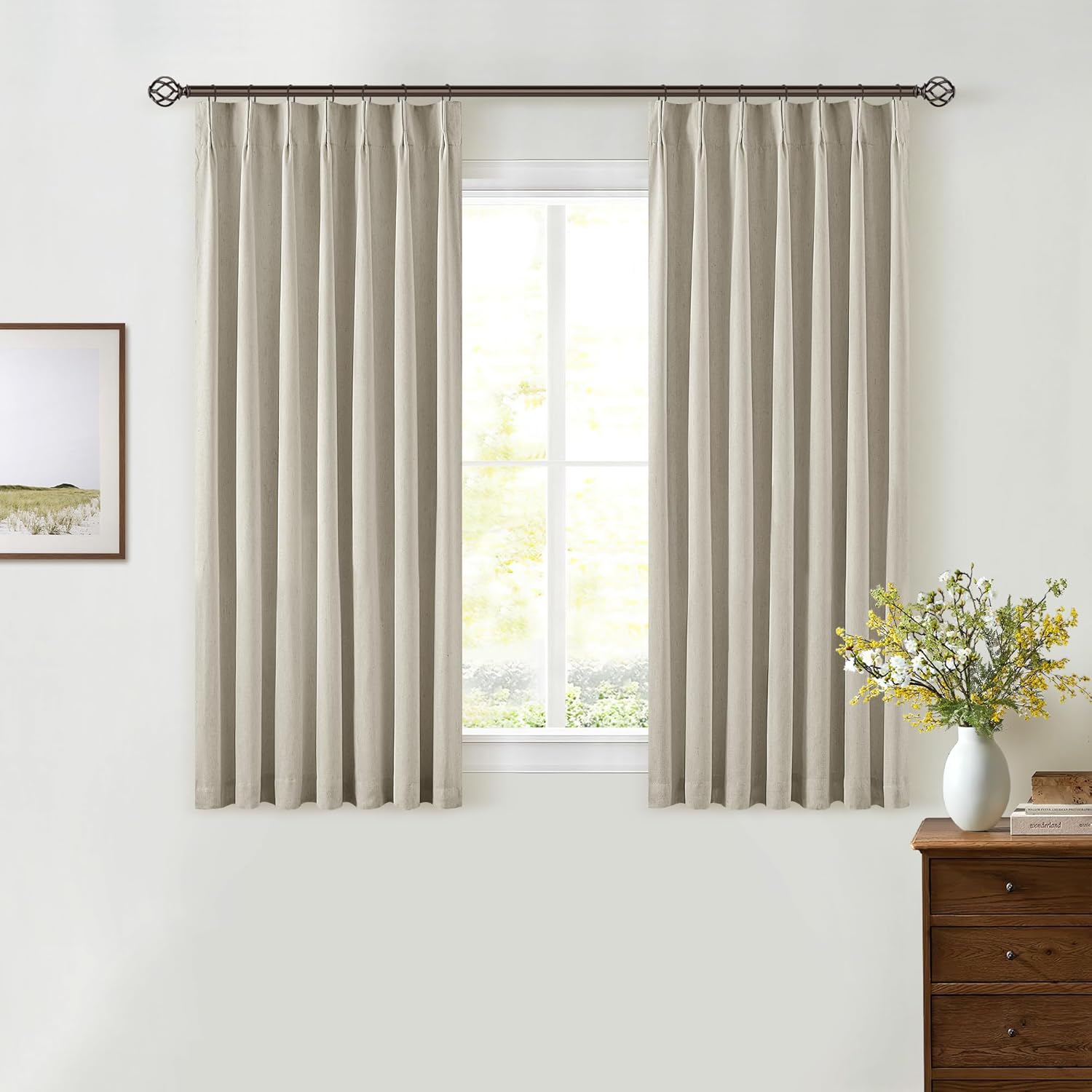 102 Inches Long Pinch Pleated Linen Blackout Curtains for Bedroom Back Tab Track Memory Trained Shape Farmhouse Light Blocking Curtains 102 Inch Length for Living Dining Room Darkening Drapes Cream
