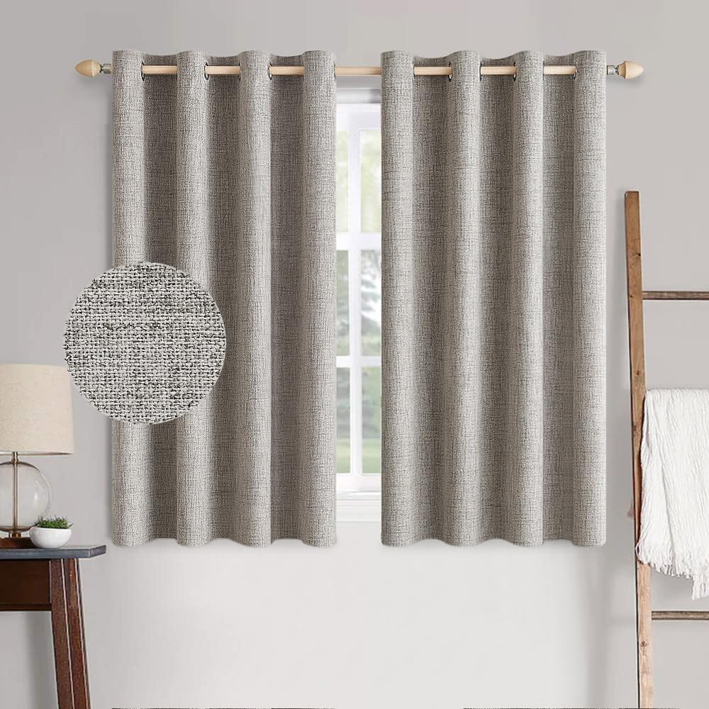 MIULEE 100% Blackout Linen Textured Curtains for Bedroom Solid Thermal Insulated Copper Brown Grommet Room Darkening Curtains & Drapes Luxury Decor for Living Room Nursery 52 x 84 Inch (2 Panels)