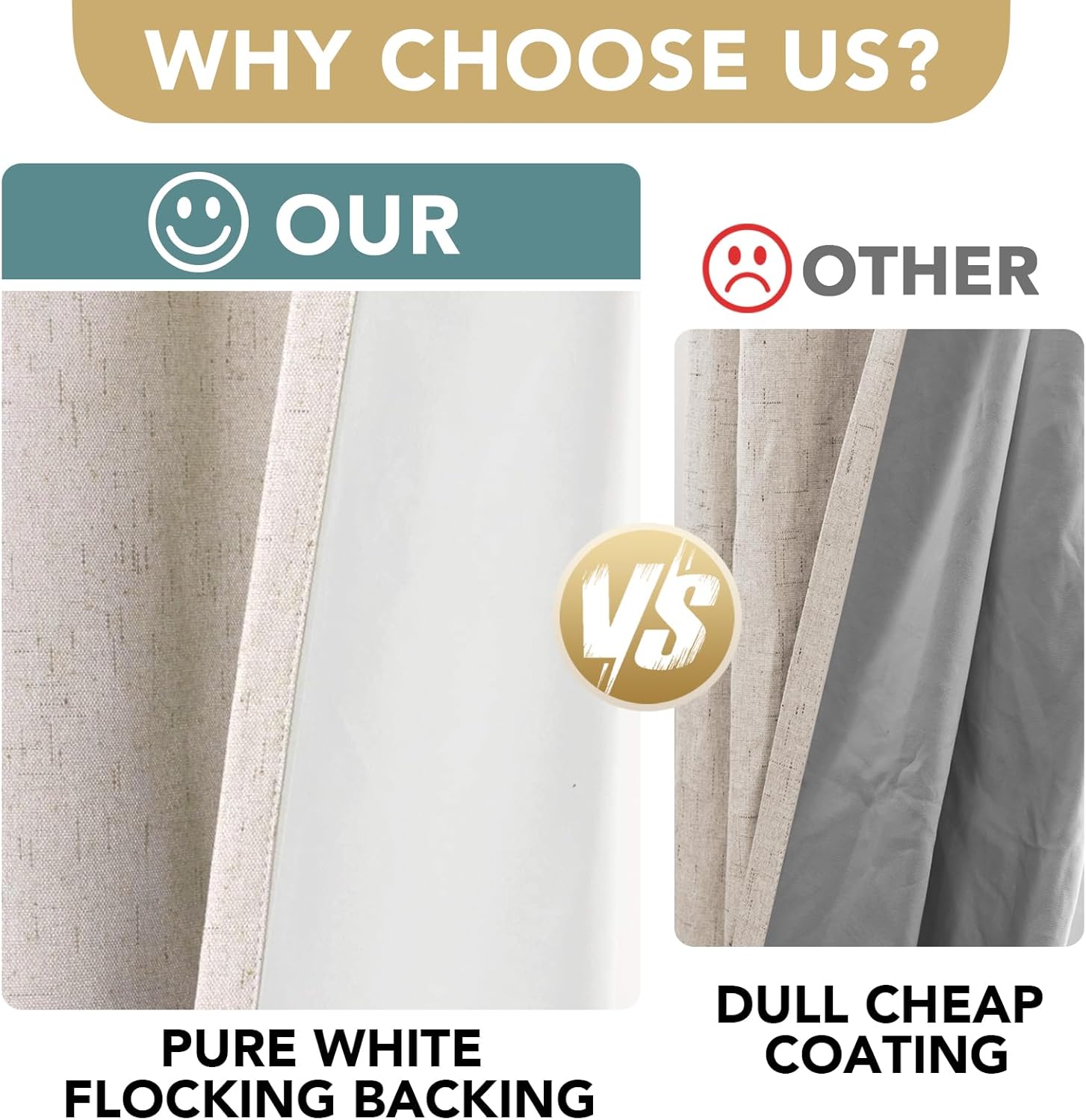 H.VERSAILTEX Blackout Curtains, Linen Curtains 108 inches Long 100% Black Out Curtains for Bedroom Windows, Textured Linen Look Draperies Grommet with White Liner, 2 Panels, Natural