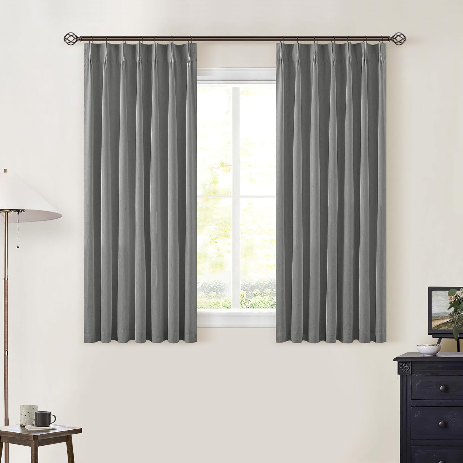 102 Inches Long Pinch Pleated Linen Blackout Curtains for Bedroom Back Tab Track Memory Trained Shape Farmhouse Light Blocking Curtains 102 Inch Length for Living Dining Room Darkening Drapes Cream