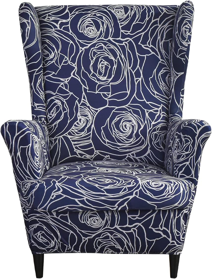 KRFOONN Stretch Wing Chair Slipcovers Printed 2 Piece Wingback Chair Covers Soft Spandex Wingback Armchair Slipcover Furniture Protector Chair Covers for Living Room Wingback Chair, T7