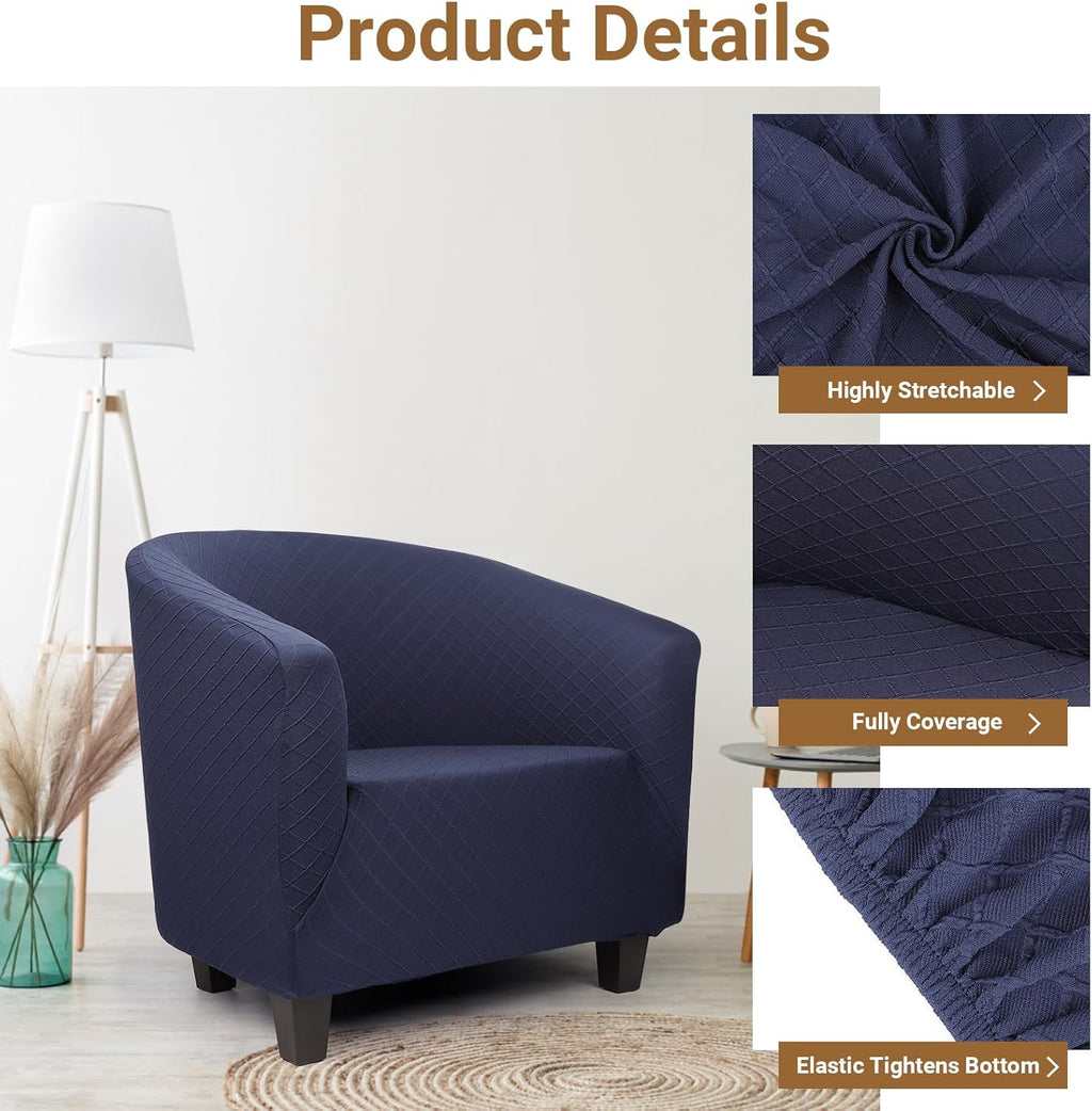 Barrel Chair Covers Slipcover 1 Piece, 2 Pack Stretch Navy Blue Club Chair Cover with Arms, Round Back Chair Covers Armchair Sofa Removable Couch Protector for Bar Living Room Bedroom