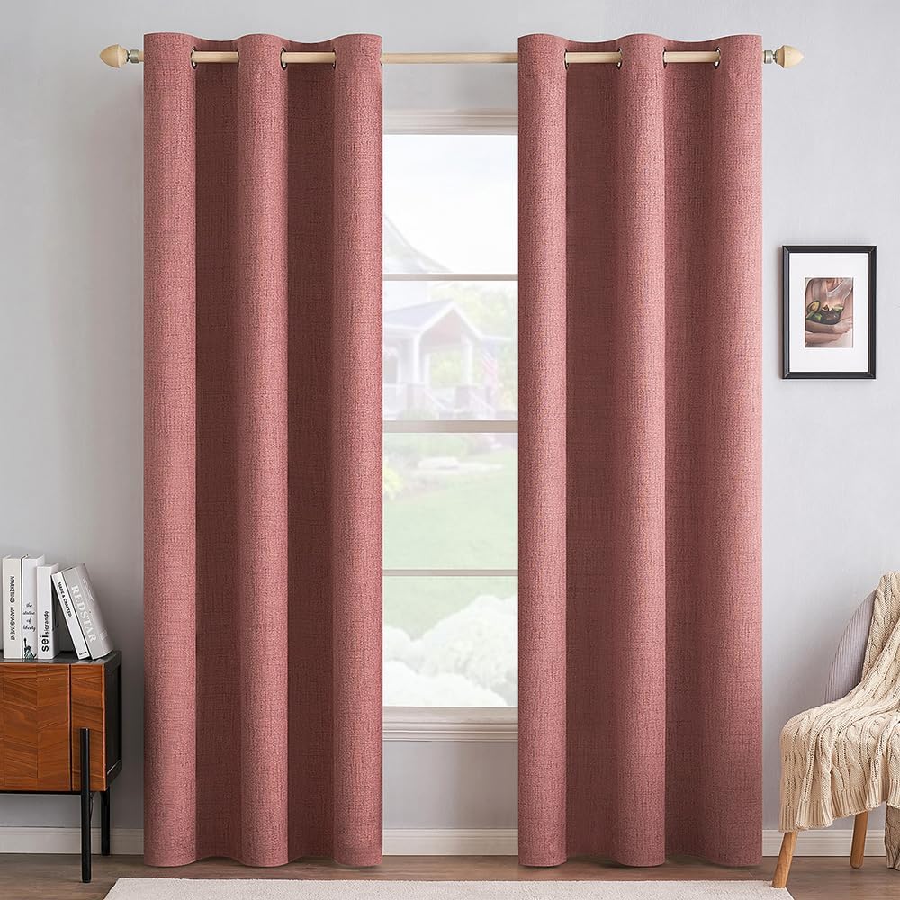 MIULEE 100% Blackout Linen Textured Curtains for Bedroom Solid Thermal Insulated Copper Brown Grommet Room Darkening Curtains & Drapes Luxury Decor for Living Room Nursery 52 x 84 Inch (2 Panels)
