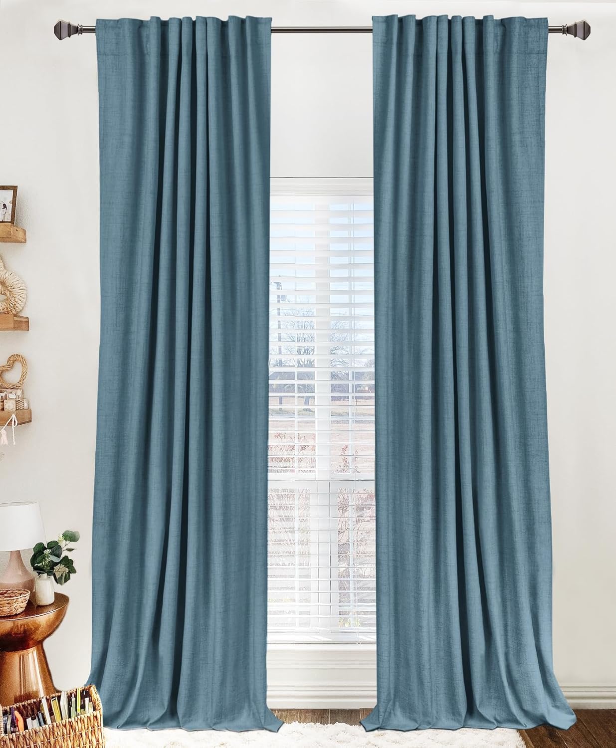 100% Blackout Shield Linen Blackout Curtains for Bedroom 96 Inches Long, Back Tab/Rod Pocket Living Room Drapes, Thermal Insulated Blackout Curtains 2 Panels Set, 50" W x 96" L,Cream