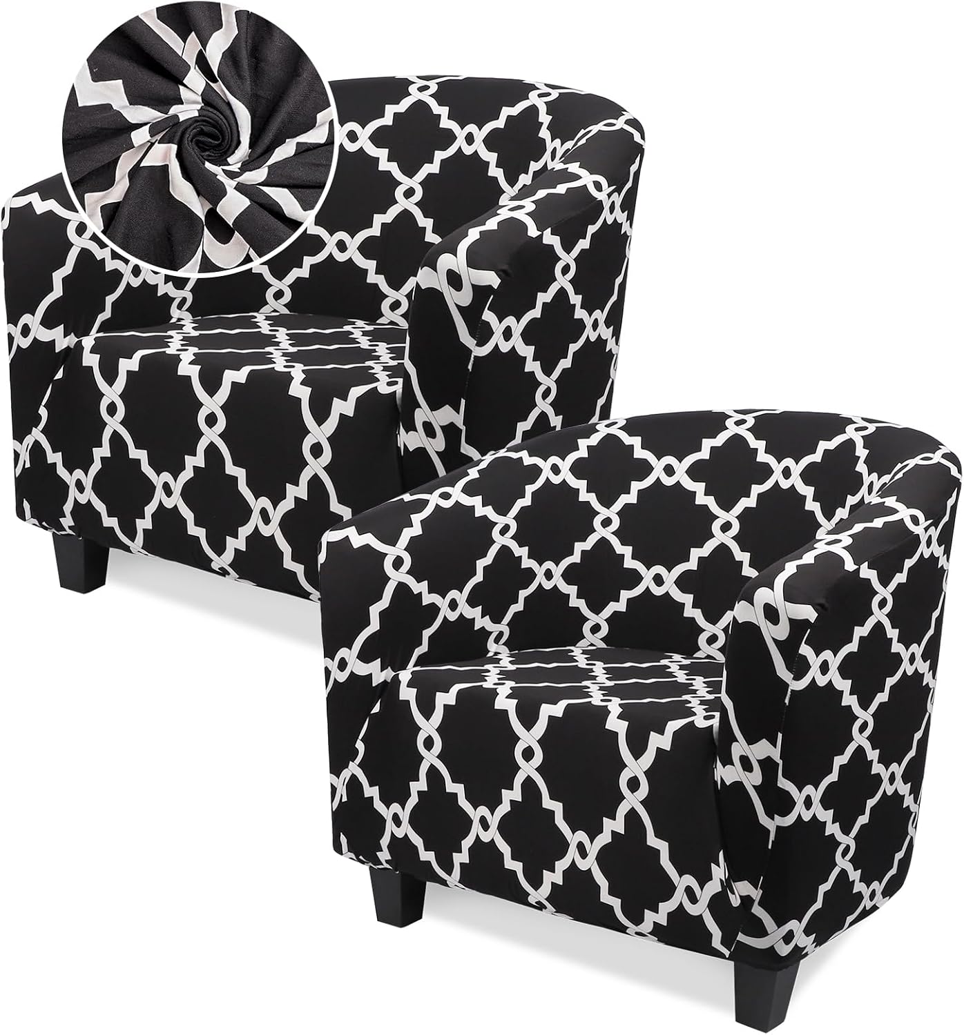 Barrel Chair Covers Slipcover 1 Piece, 2 Pack Stretch Navy Blue Club Chair Cover with Arms, Round Back Chair Covers Armchair Sofa Removable Couch Protector for Bar Living Room Bedroom