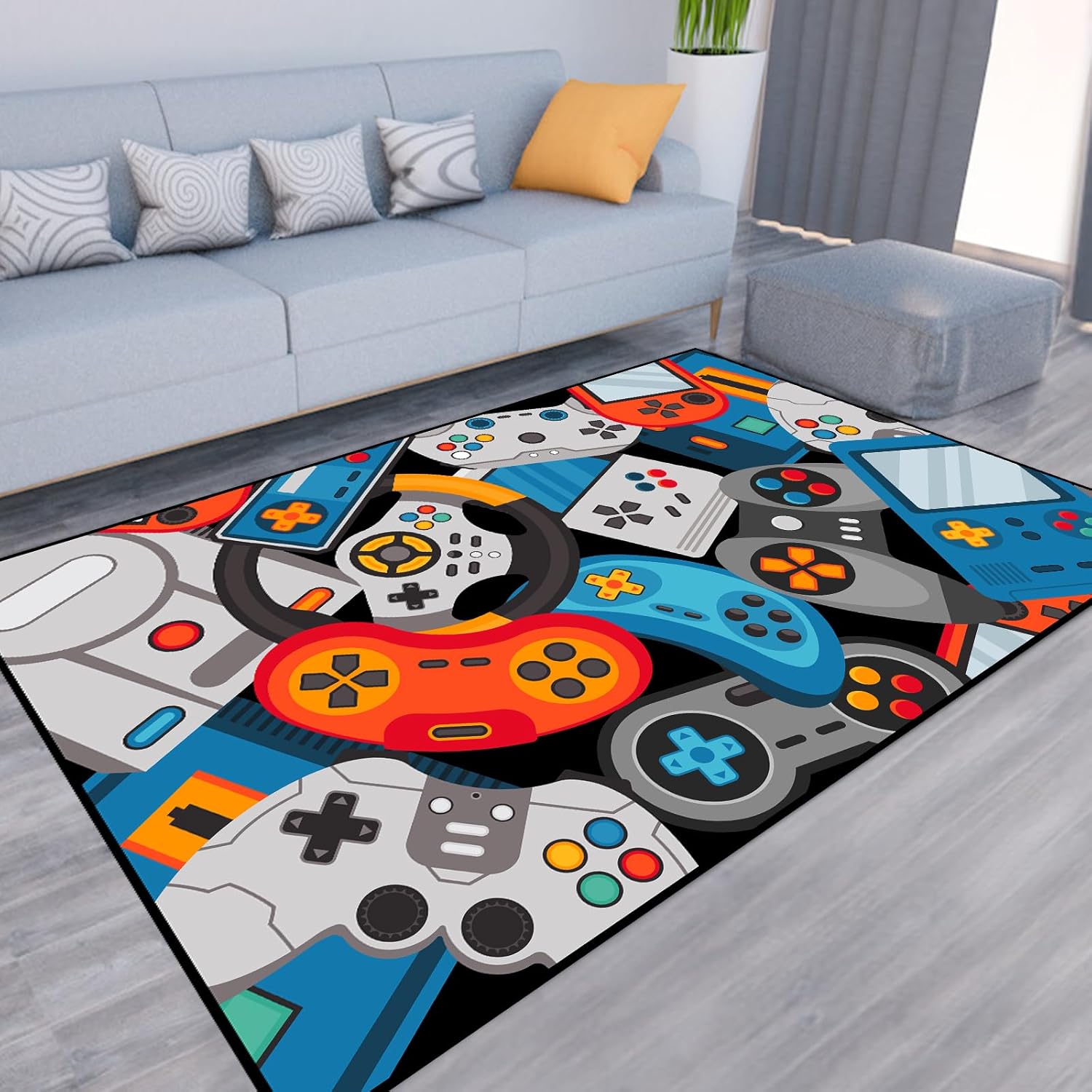 Game Rug Teen Boys Carpet with Game Controller Decoration, Video Gaming Rugs for Boy’s Bedroom Living Room Playroom, Non-Slip Gamer Carpet Children Gaming Area Rugs (79" x 59")