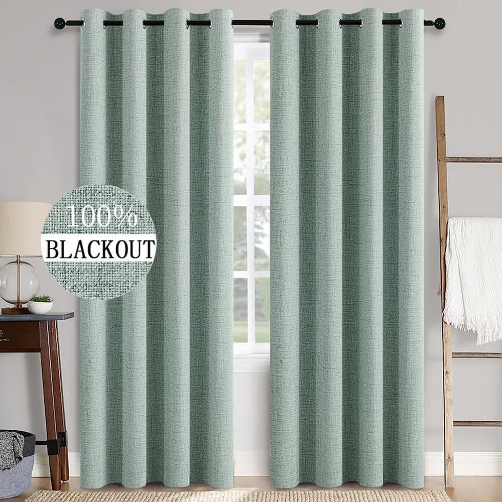 MIULEE 100% Blackout Linen Textured Curtains for Bedroom Solid Thermal Insulated Copper Brown Grommet Room Darkening Curtains & Drapes Luxury Decor for Living Room Nursery 52 x 84 Inch (2 Panels)