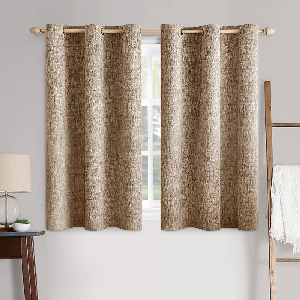 MIULEE 100% Blackout Linen Textured Curtains for Bedroom Solid Thermal Insulated Copper Brown Grommet Room Darkening Curtains & Drapes Luxury Decor for Living Room Nursery 52 x 84 Inch (2 Panels)