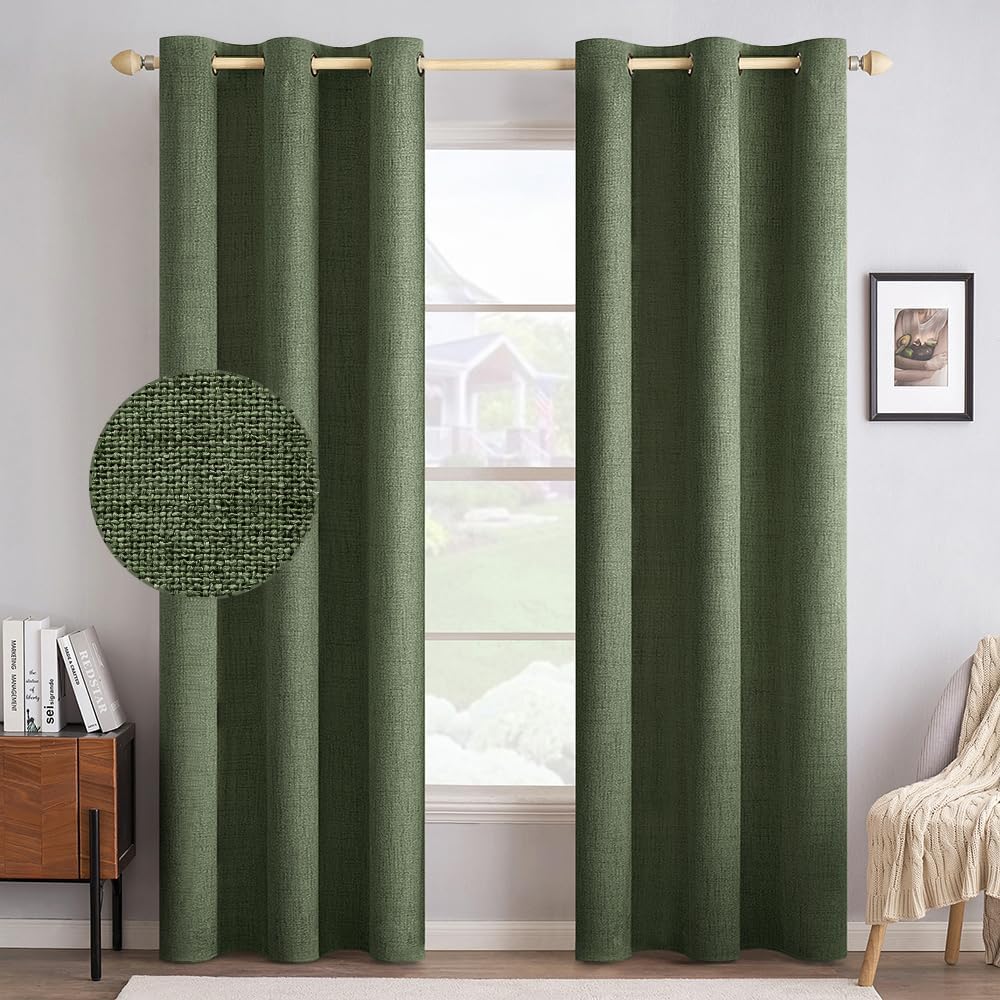 MIULEE 100% Blackout Linen Textured Curtains for Bedroom Solid Thermal Insulated Copper Brown Grommet Room Darkening Curtains & Drapes Luxury Decor for Living Room Nursery 52 x 84 Inch (2 Panels)
