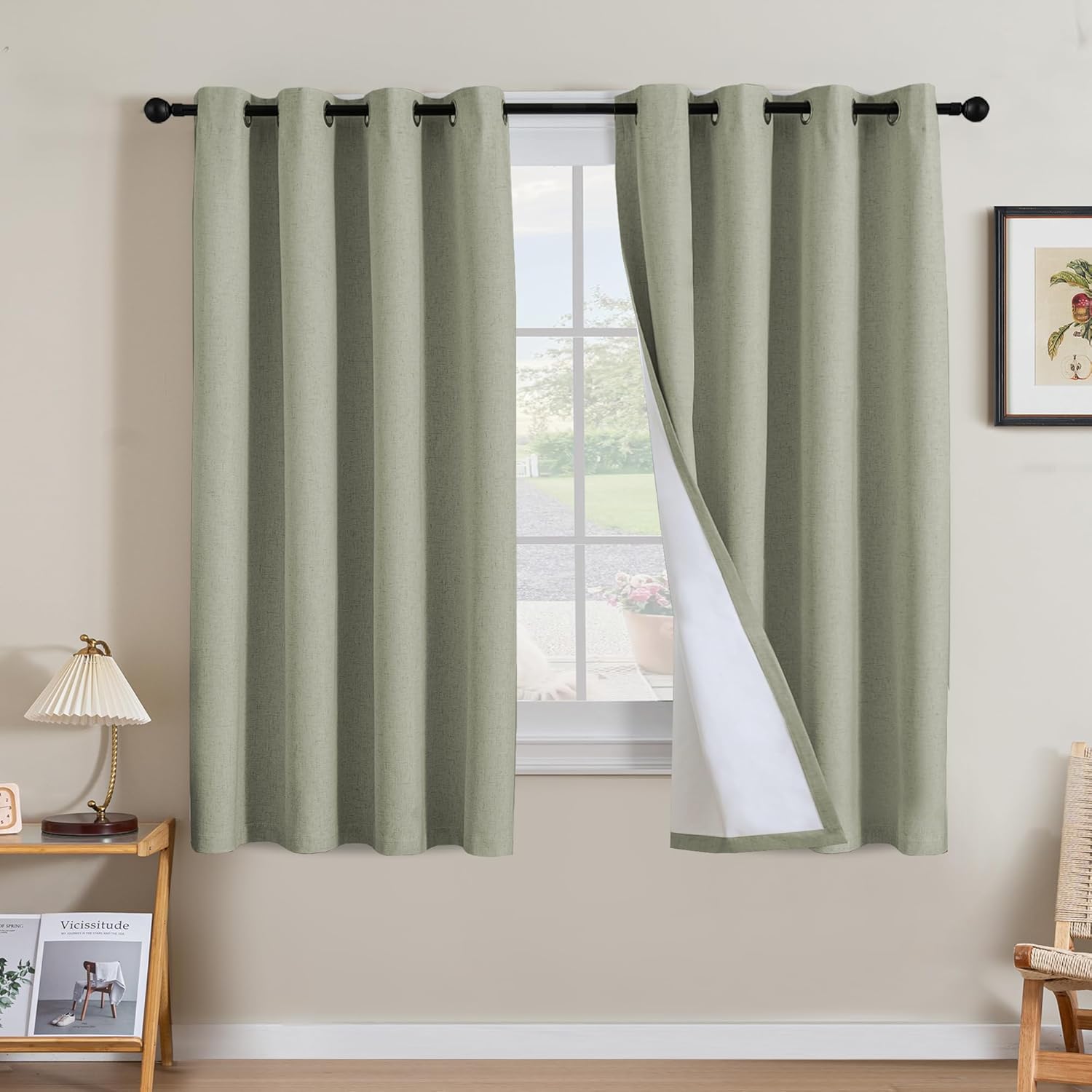 H.VERSAILTEX Blackout Curtains, Linen Curtains 108 inches Long 100% Black Out Curtains for Bedroom Windows, Textured Linen Look Draperies Grommet with White Liner, 2 Panels, Natural